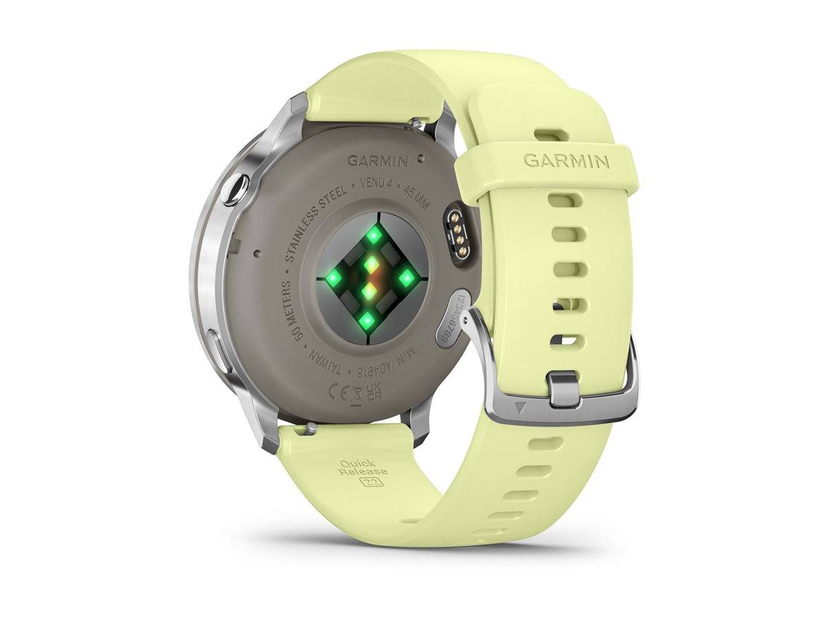 Garmin Venu 4 - 45 mm - silber - intelligente Uhr mit Band - Silikon - Zitronen - Handgelenkgröße: 135-200 mm - Anzeige 3.53 cm (1.4")