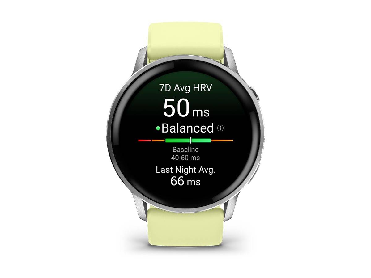 Garmin Venu 4 - 45 mm - silber - intelligente Uhr mit Band - Silikon - Zitronen - Handgelenkgröße: 135-200 mm - Anzeige 3.53 cm (1.4")