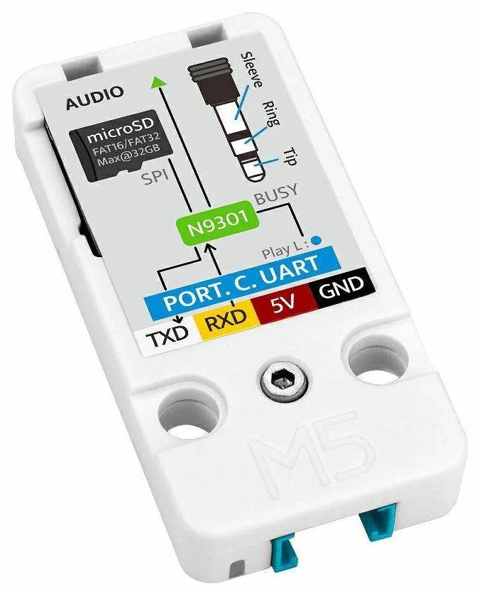 M5Stack Audio Player Unit N9301, UART, microSD, 3,5mm Stereoausgang, MP3/WAV, 5V