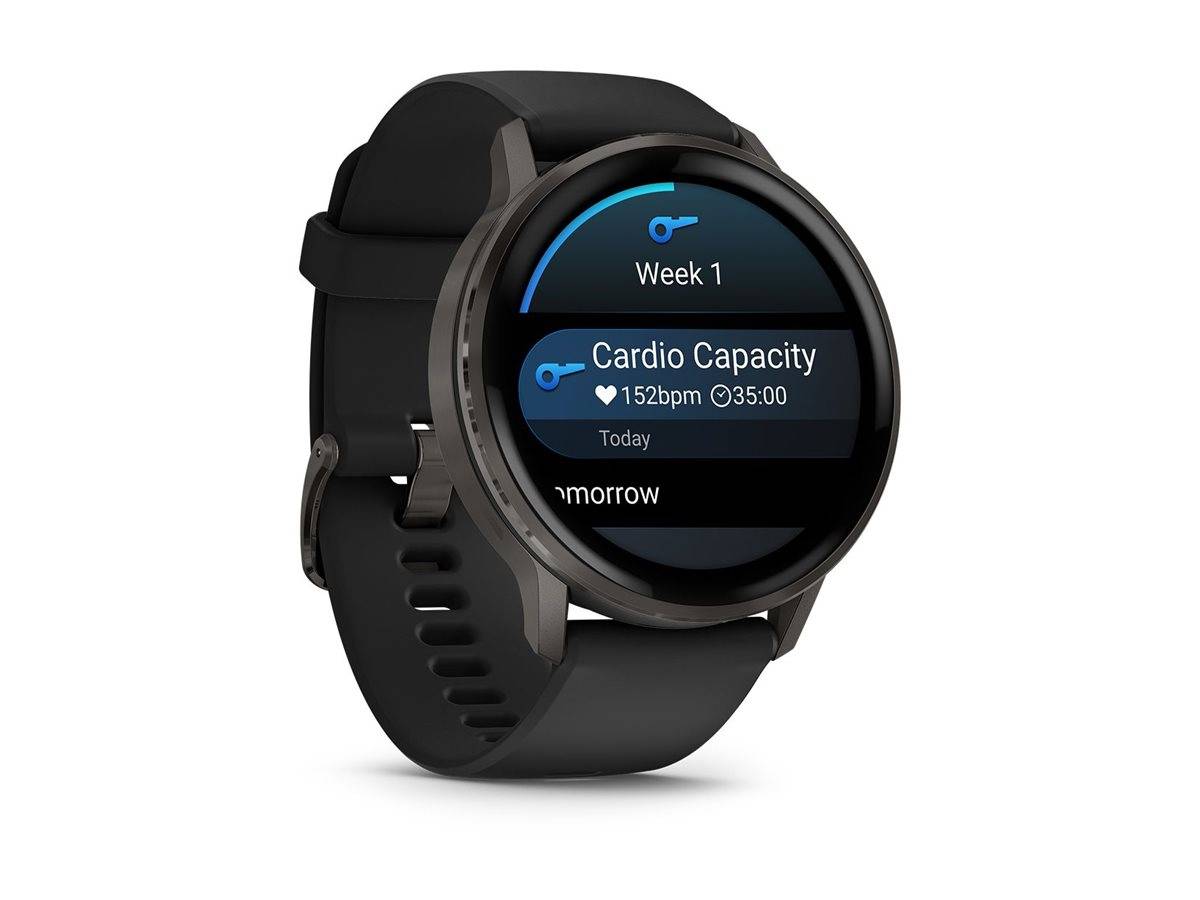 Schwarze Smartwatch mit Fitnessdisplay, das 