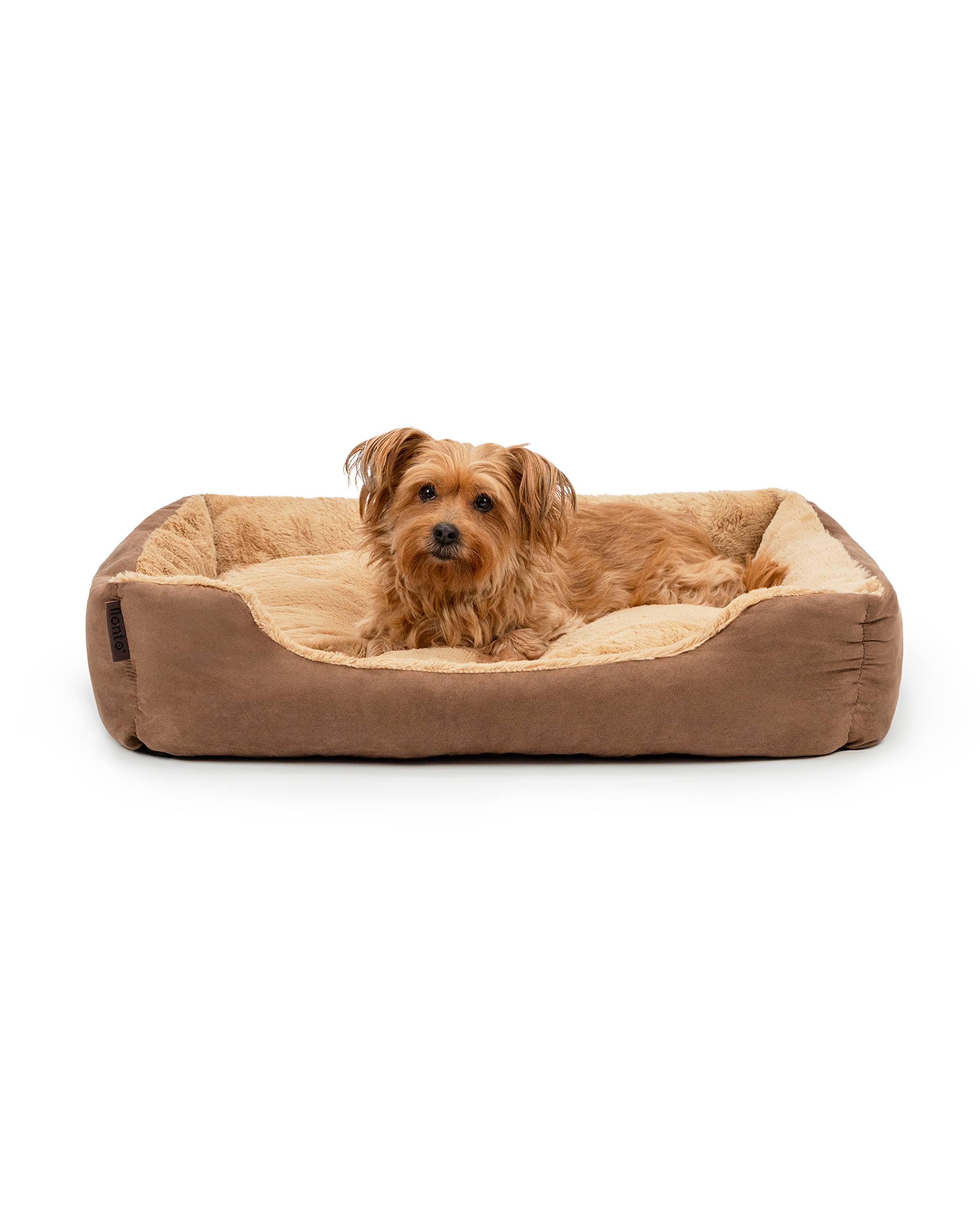 lionto Hundebett, weiches Kuschelbett mit herausnehmbarem Wendekissen & Anti-Rutsch-Boden, 75x60 cm, braun/beige