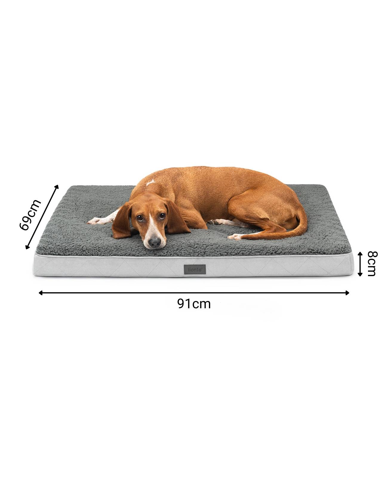 lionto Hundebett, orthopädisches Bett mit Plüschoberfläche & Wildlederimitat, abnehmbarer Bezug & Tragegriff, 91x69x8 cm, grau