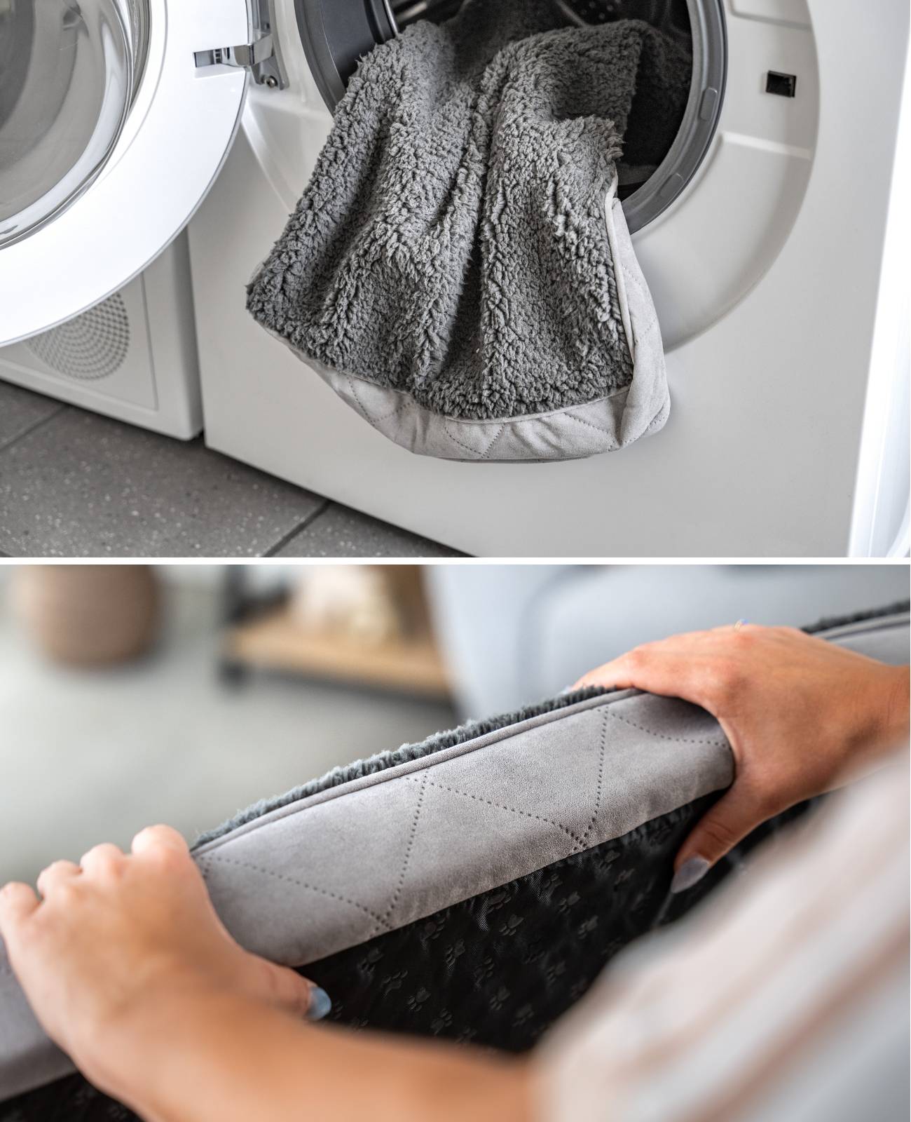 lionto Hundebett, orthopädisches Bett mit Plüschoberfläche & Wildlederimitat, abnehmbarer Bezug & Tragegriff, 76x51x8 cm, grau