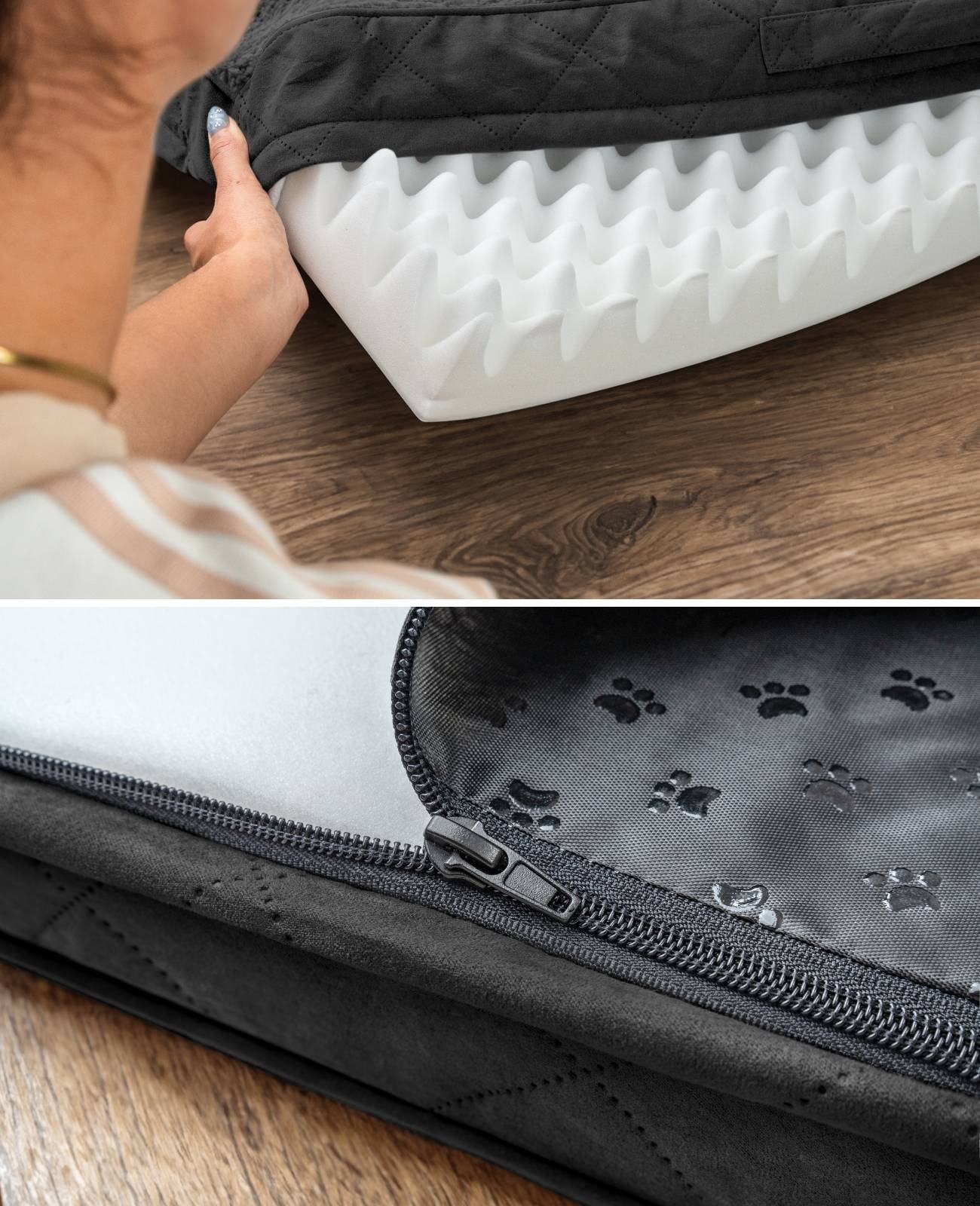 lionto Hundebett, orthopädisches Bett mit Plüschoberfläche & Wildlederimitat, abnehmbarer Bezug & Tragegriff, 112x81x8 cm, schwarz