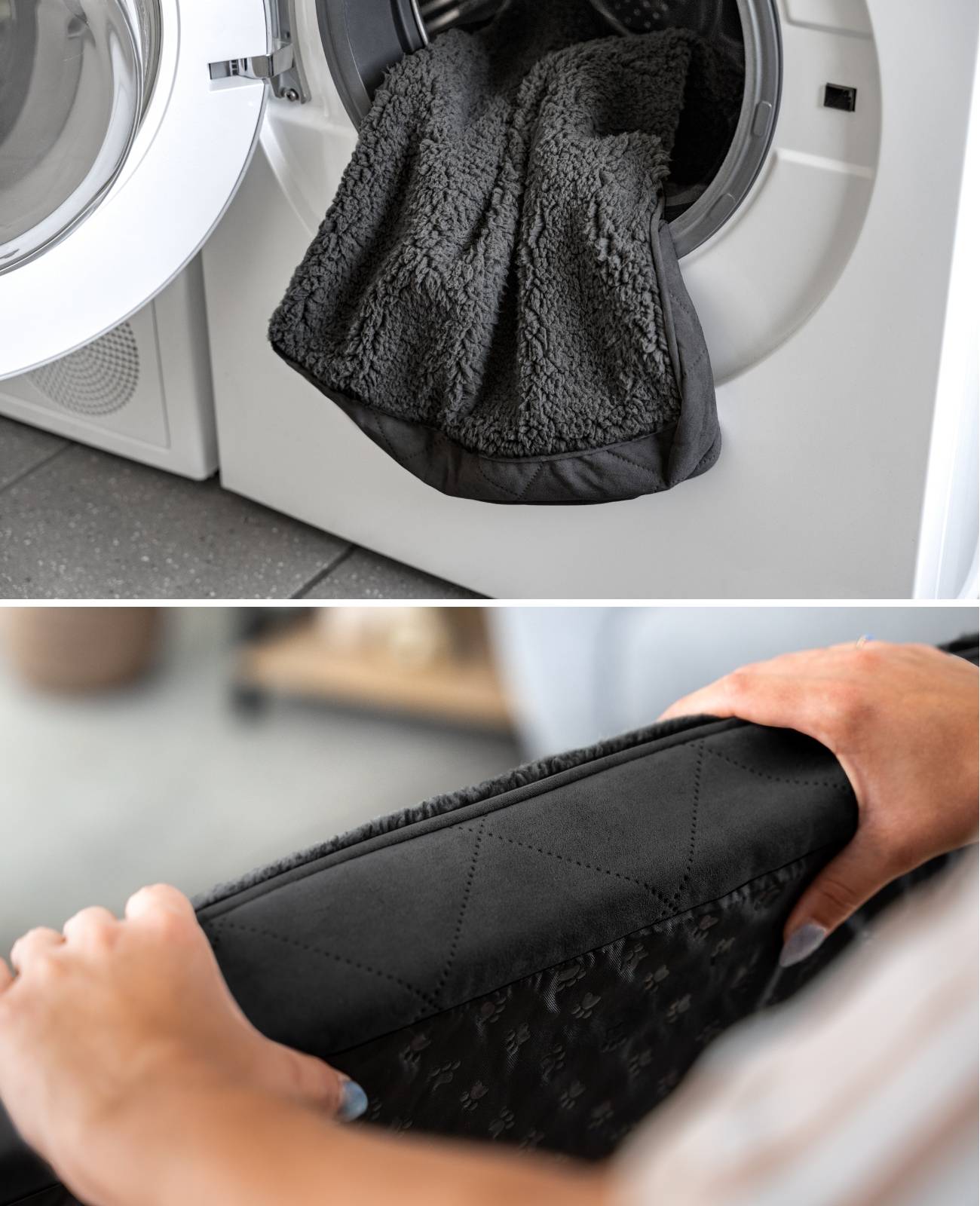 lionto Hundebett, orthopädisches Bett mit Plüschoberfläche & Wildlederimitat, abnehmbarer Bezug & Tragegriff, 60x40x8 cm, schwarz