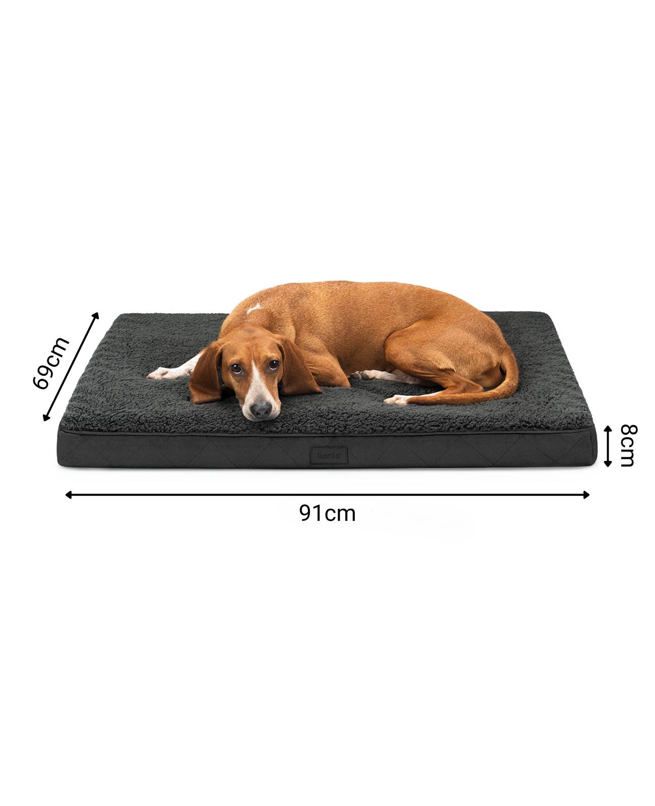 lionto Hundebett, orthopädisches Bett mit Plüschoberfläche & Wildlederimitat, abnehmbarer Bezug & Tragegriff, 91x69x8 cm, schwarz