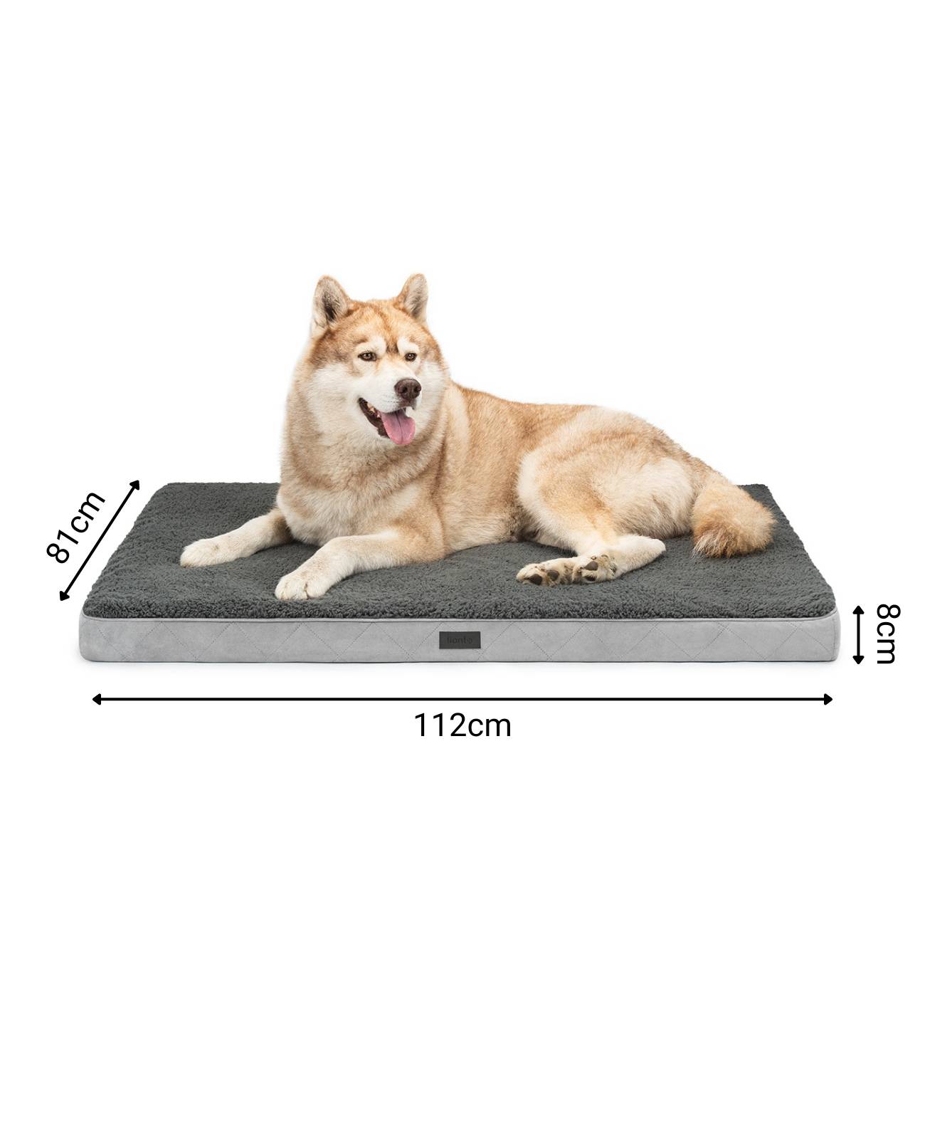 lionto Hundebett, orthopädisches Bett mit Plüschoberfläche & Wildlederimitat, abnehmbarer Bezug & Tragegriff, 112x81x8 cm, grau
