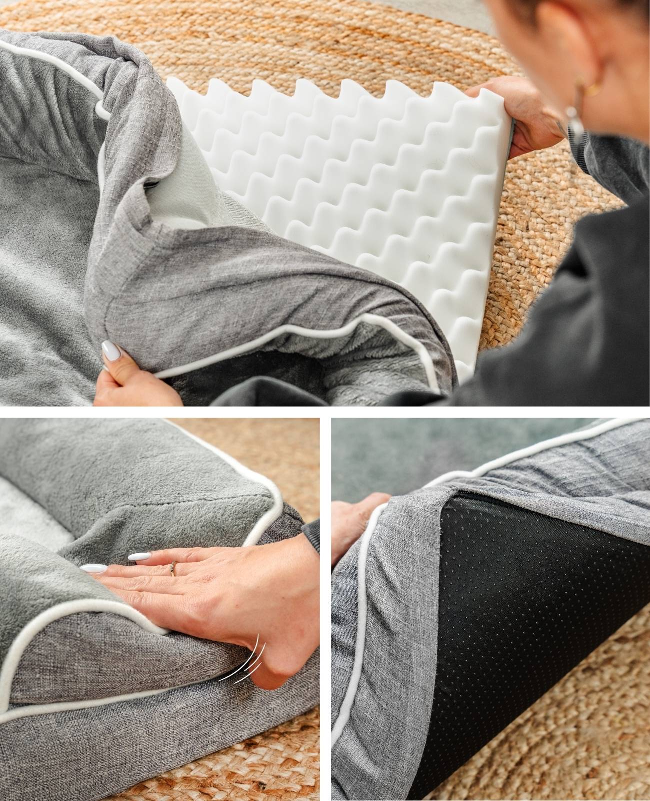 lionto Hundebett premium, orthopädisches Memoryfoam-Bett mit erhöhtem Rand, waschbarem Bezug & stabilem Halt, 89x63x17 cm, grau