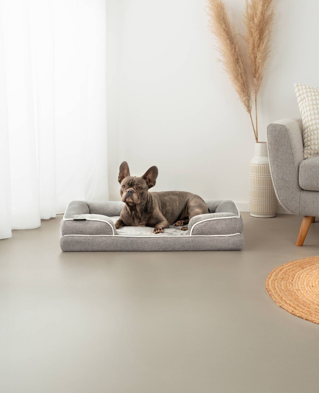 lionto Hundebett premium, orthopädisches Memoryfoam-Bett mit erhöhtem Rand, waschbarem Bezug & stabilem Halt, 89x63x17 cm, grau