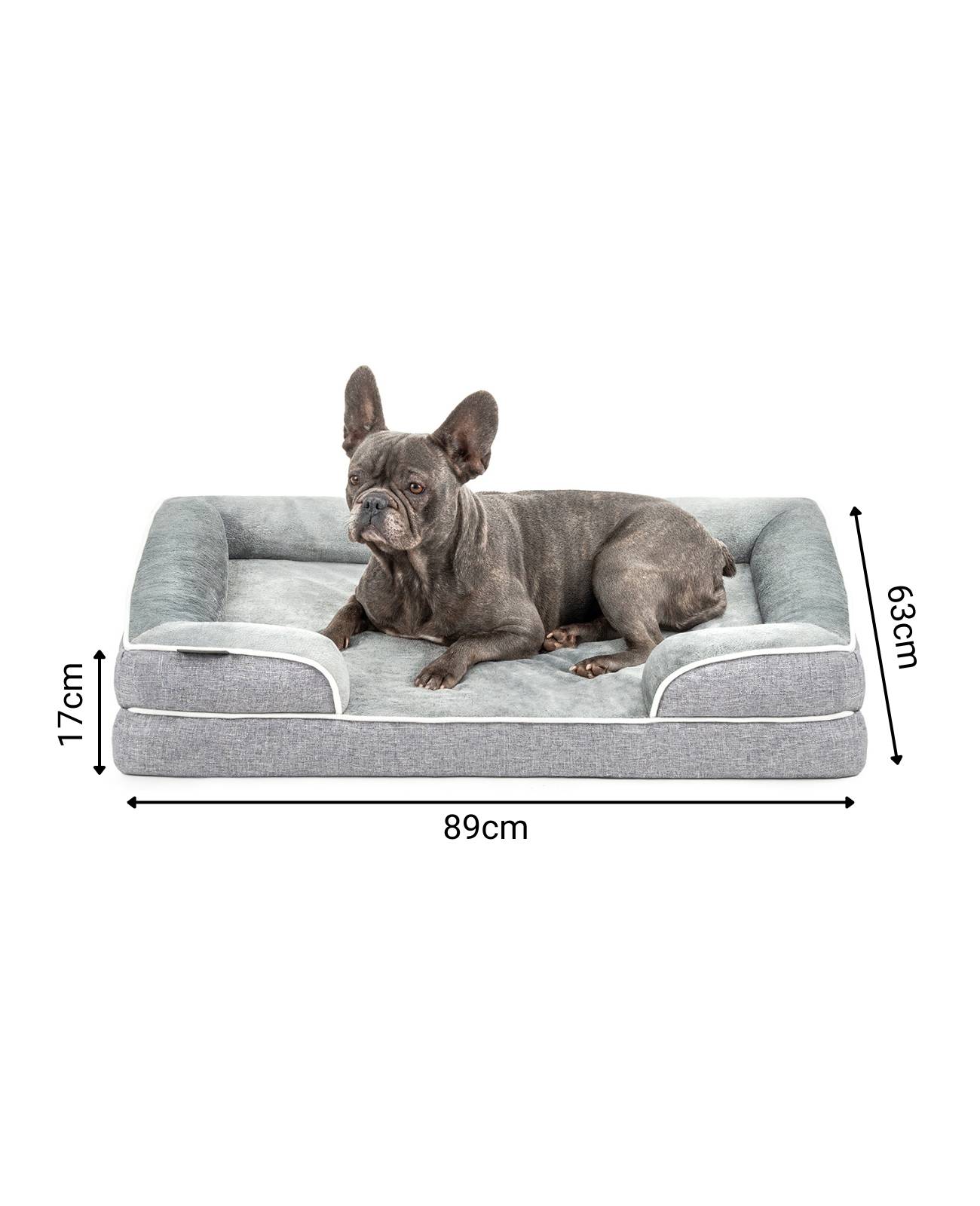 lionto Hundebett premium, orthopädisches Memoryfoam-Bett mit erhöhtem Rand, waschbarem Bezug & stabilem Halt, 89x63x17 cm, grau