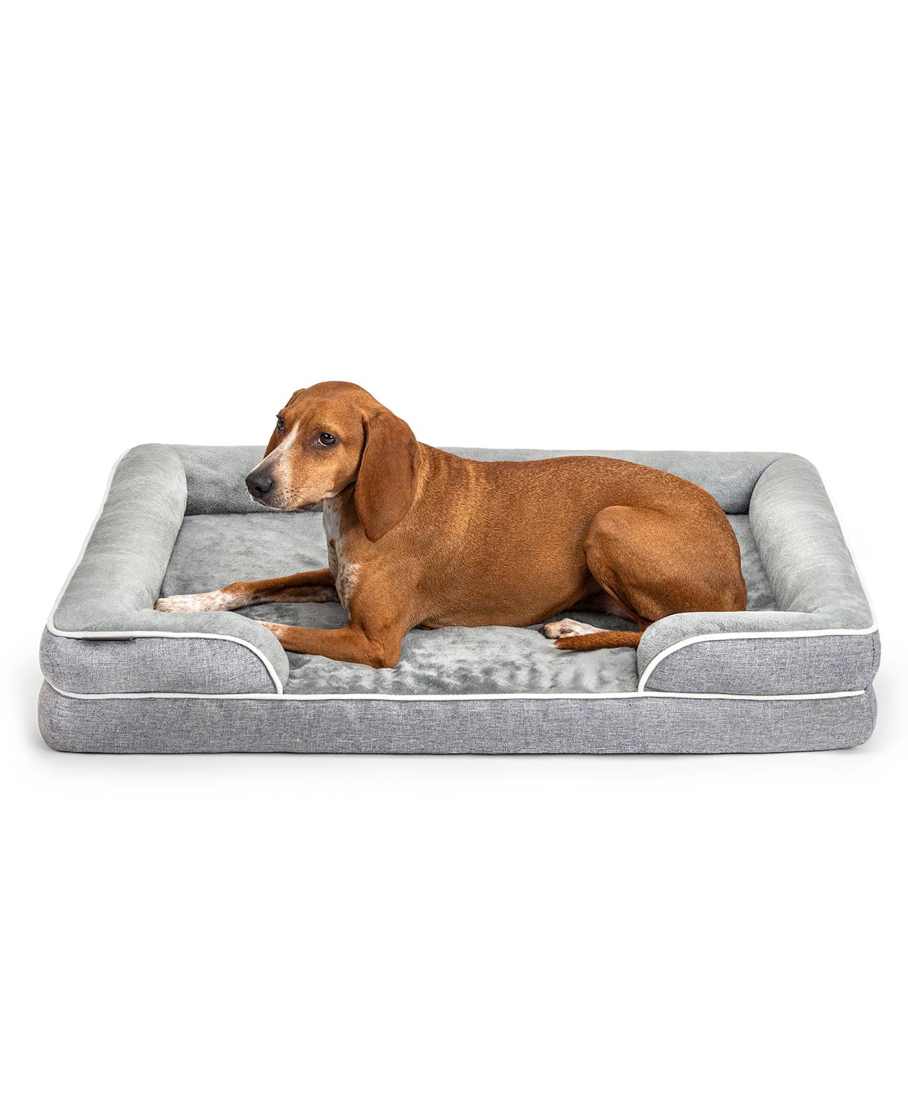 lionto Hundebett premium, orthopädisches Memoryfoam-Bett mit erhöhtem Rand, waschbarem Bezug & stabilem Halt, 97x71x17 cm, grau