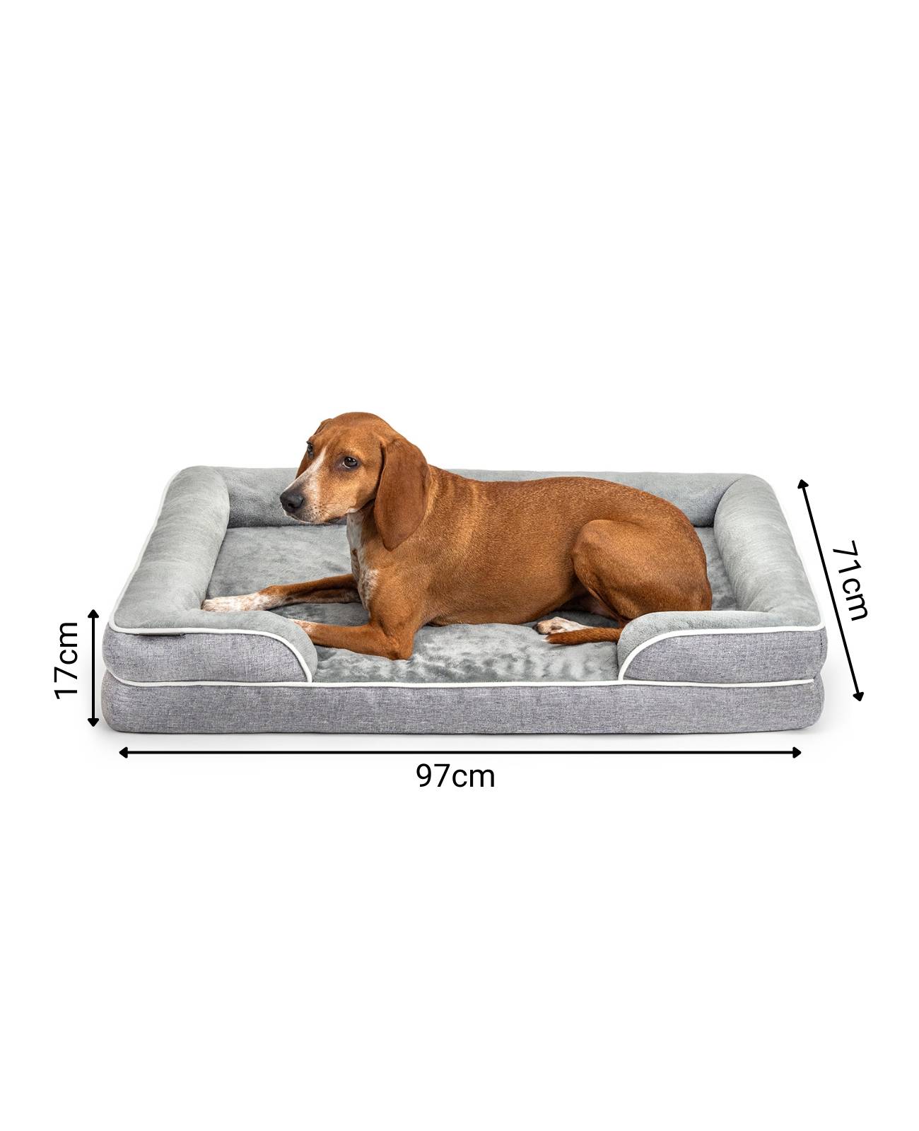 lionto Hundebett premium, orthopädisches Memoryfoam-Bett mit erhöhtem Rand, waschbarem Bezug & stabilem Halt, 97x71x17 cm, grau
