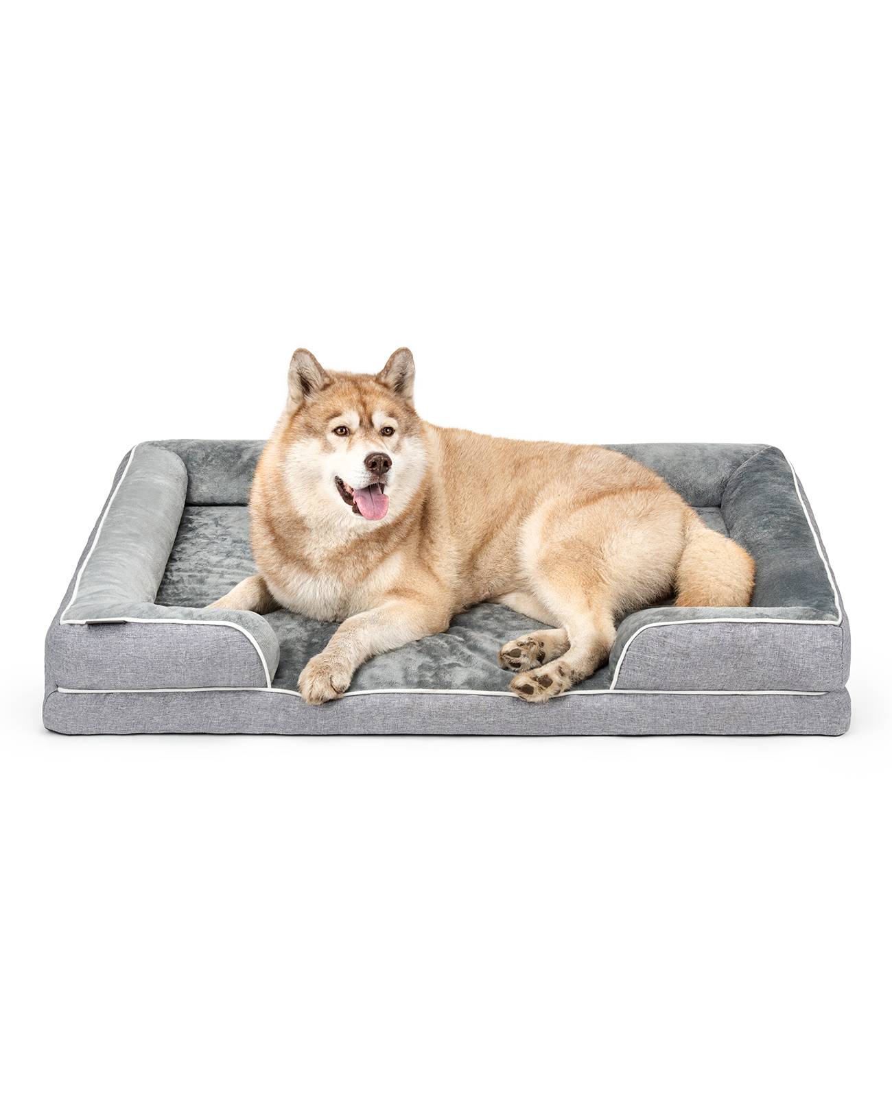 lionto Hundebett premium, orthopädisches Memoryfoam-Bett mit erhöhtem Rand, waschbarem Bezug & stabilem Halt, 122x89x20 cm, grau