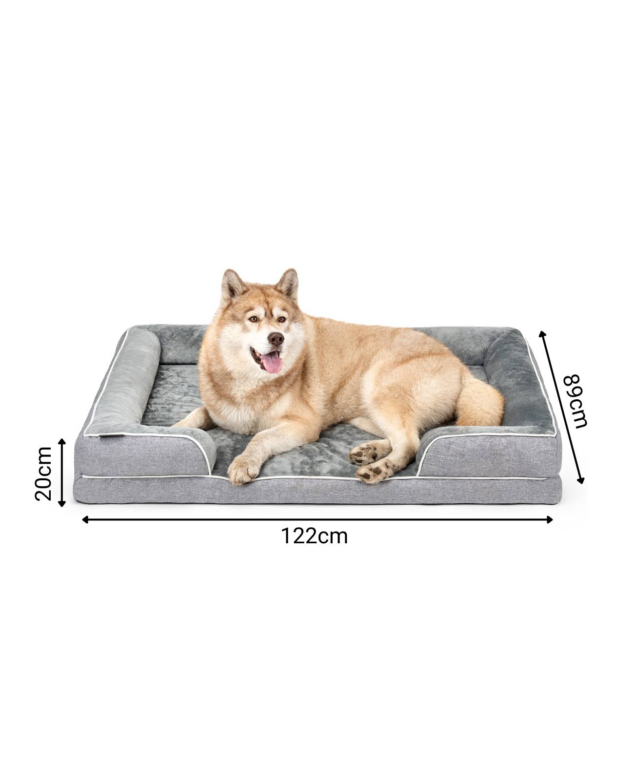 lionto Hundebett premium, orthopädisches Memoryfoam-Bett mit erhöhtem Rand, waschbarem Bezug & stabilem Halt, 122x89x20 cm, grau
