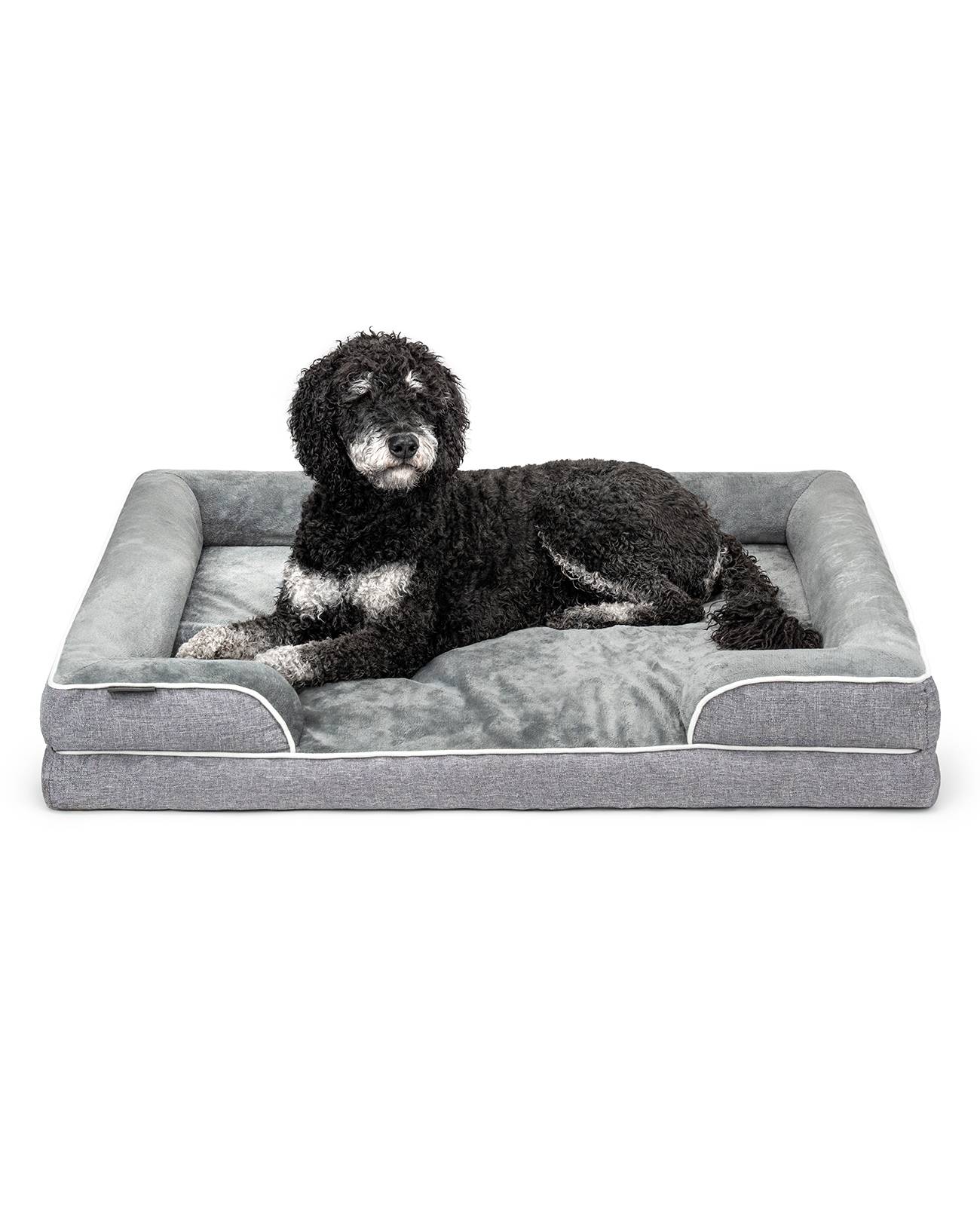 lionto Hundebett premium, orthopädisches Memoryfoam-Bett mit erhöhtem Rand, waschbarem Bezug & stabilem Halt, 106x80x17 cm, grau