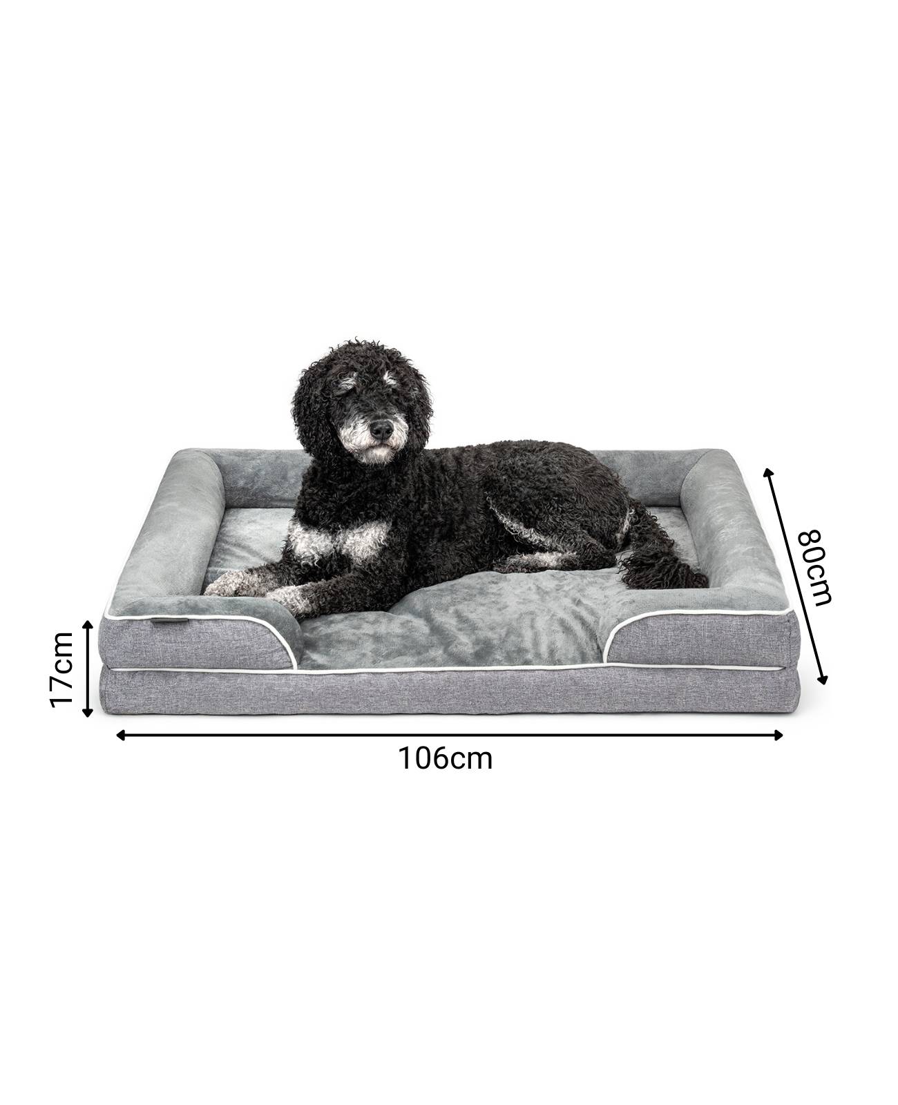 lionto Hundebett premium, orthopädisches Memoryfoam-Bett mit erhöhtem Rand, waschbarem Bezug & stabilem Halt, 106x80x17 cm, grau