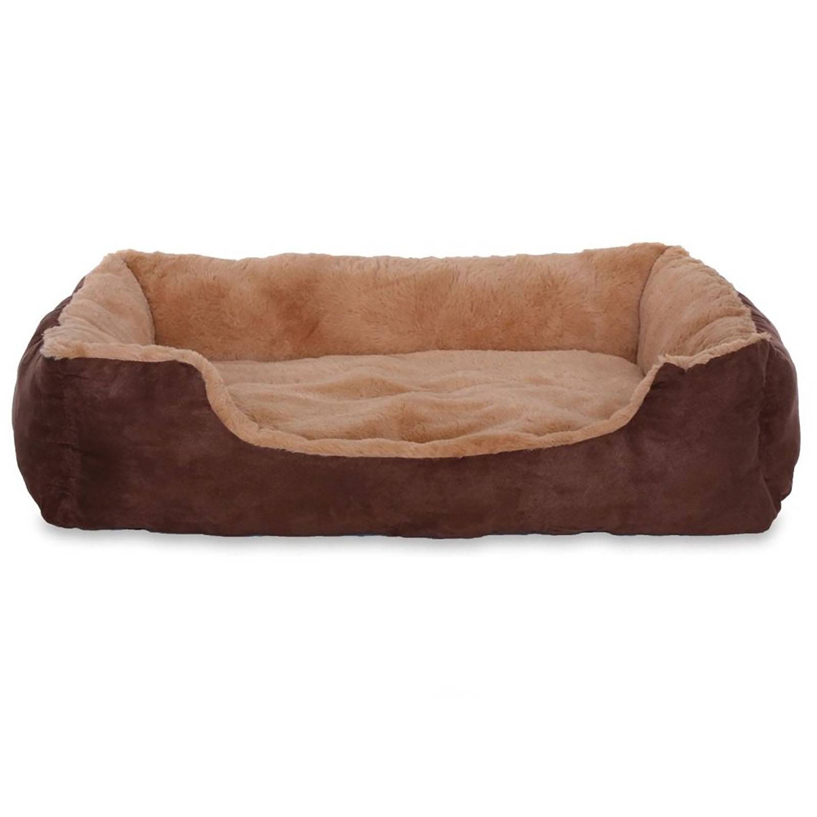 lionto Katzenbett, weiches Kuschelbett mit herausnehmbarem Wendekissen & Anti-Rutsch-Boden, pflegeleicht & modern, 75x60 cm, braun/beige