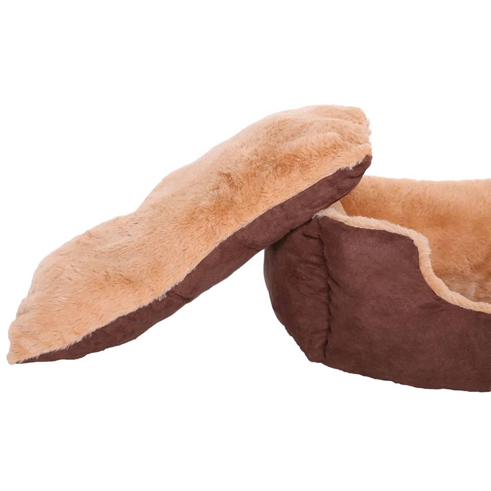 lionto Katzenbett, weiches Kuschelbett mit herausnehmbarem Wendekissen & Anti-Rutsch-Boden, pflegeleicht & modern, 75x60 cm, braun/beige