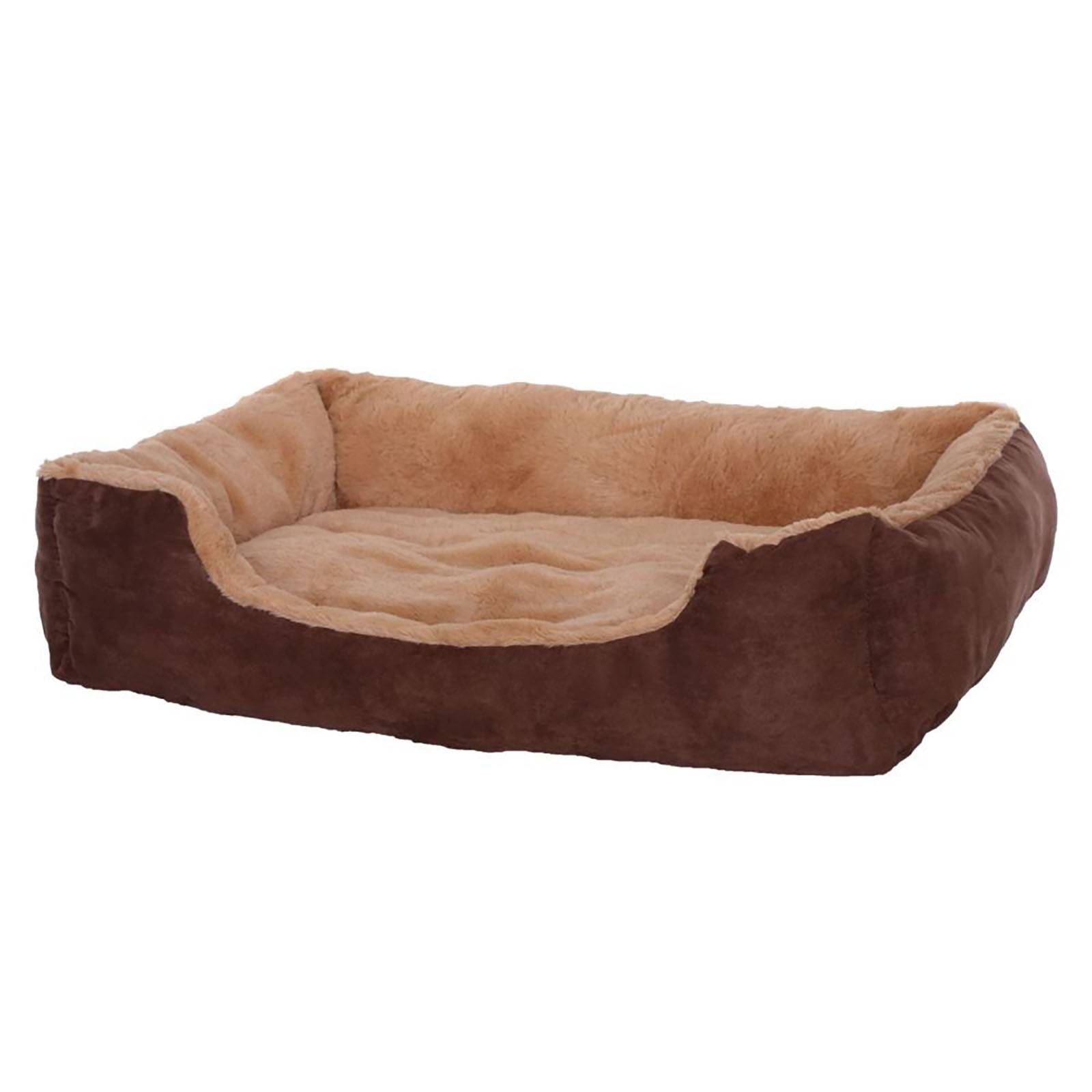 lionto Katzenbett, weiches Kuschelbett mit herausnehmbarem Wendekissen & Anti-Rutsch-Boden, pflegeleicht & modern, 75x60 cm, braun/beige