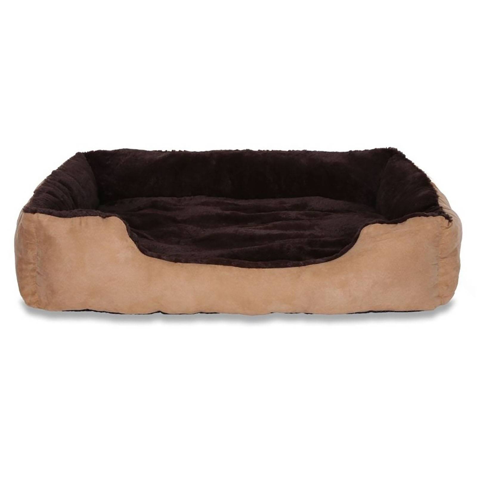 lionto Katzenbett, weiches Kuschelbett mit herausnehmbarem Wendekissen & Anti-Rutsch-Boden, pflegeleicht & modern, 90x70 cm, beige/braun