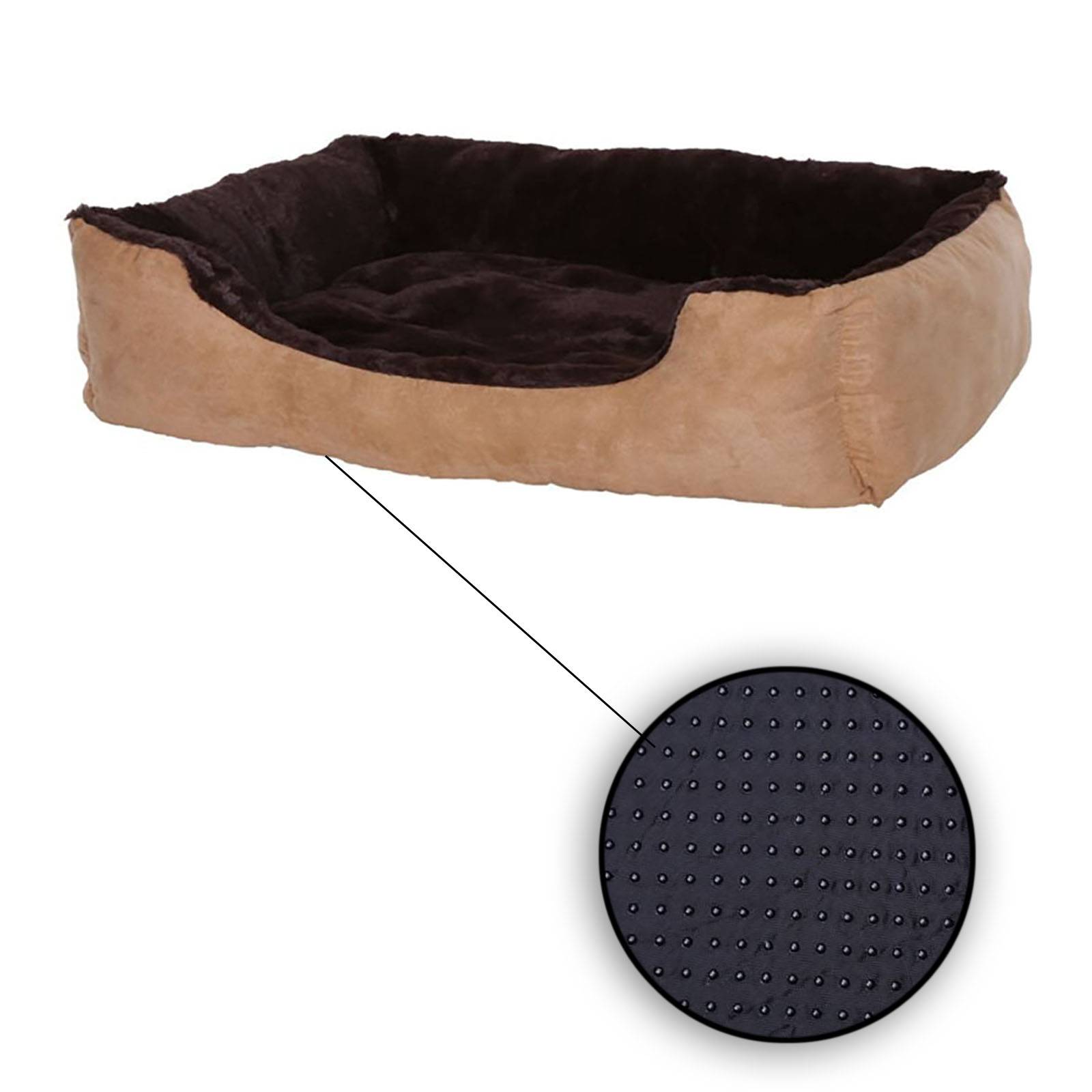 lionto Katzenbett, weiches Kuschelbett mit herausnehmbarem Wendekissen & Anti-Rutsch-Boden, pflegeleicht & modern, 90x70 cm, beige/braun