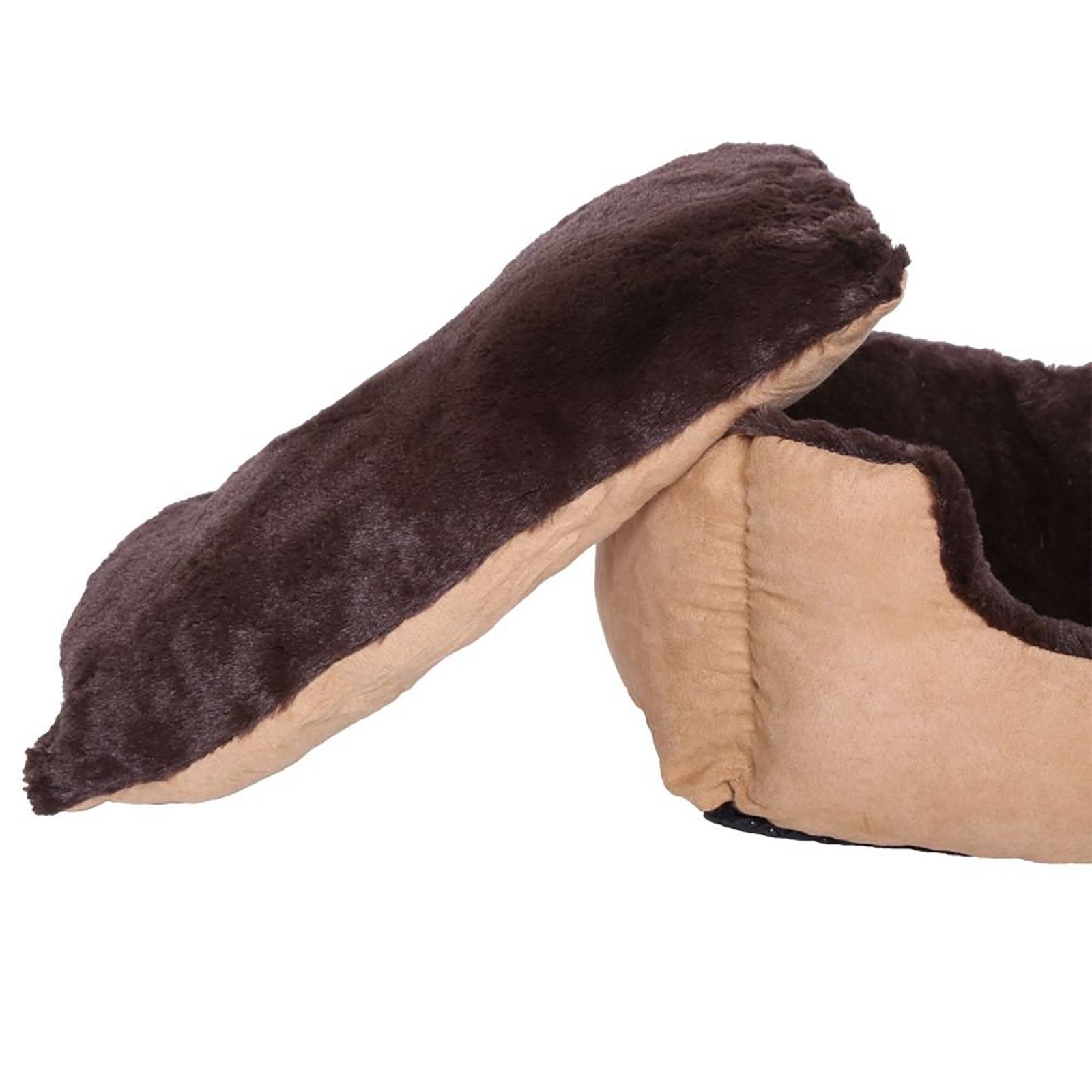 lionto Katzenbett, weiches Kuschelbett mit herausnehmbarem Wendekissen & Anti-Rutsch-Boden, pflegeleicht & modern, 90x70 cm, beige/braun