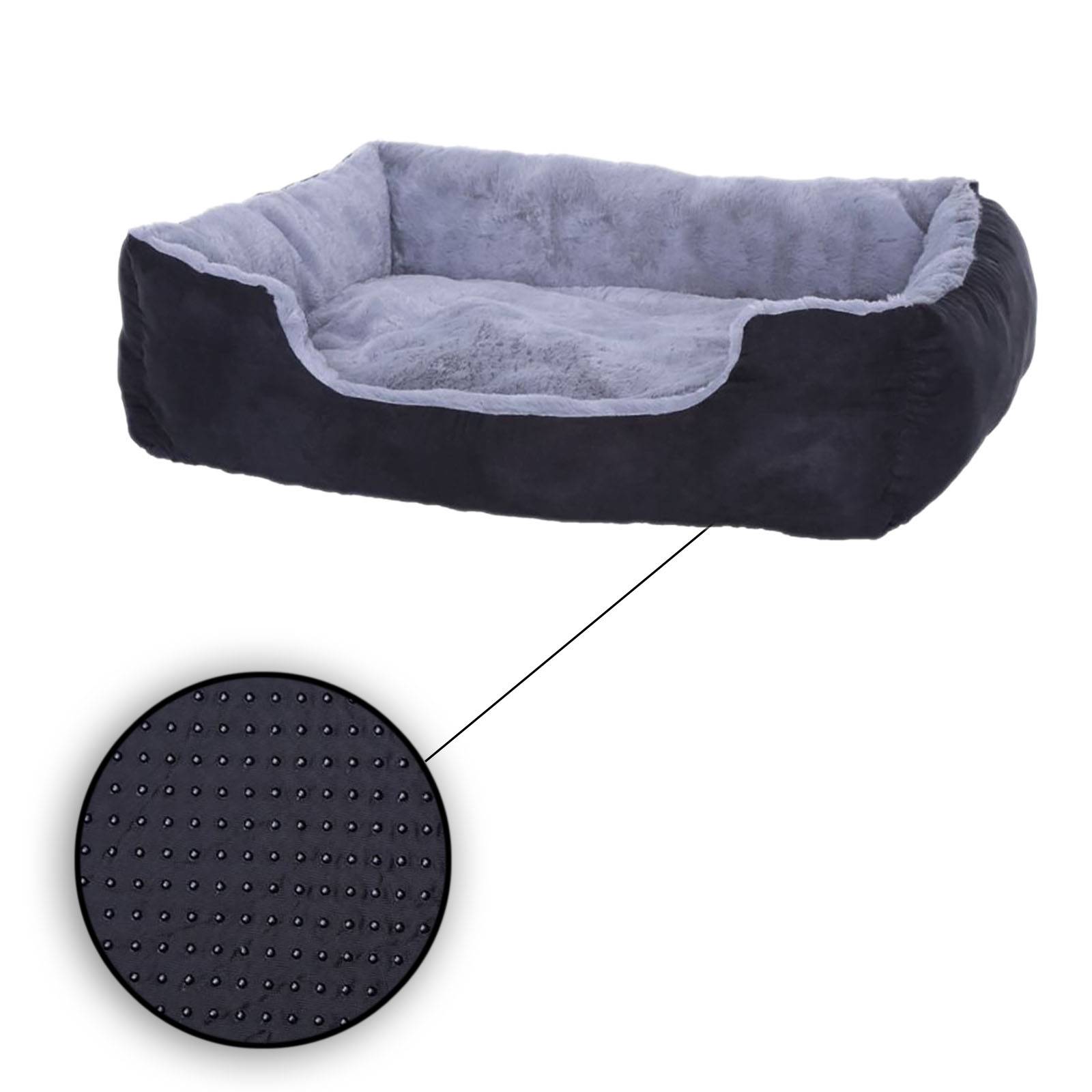 lionto Katzenbett, weiches Kuschelbett mit herausnehmbarem Wendekissen & Anti-Rutsch-Boden, pflegeleicht & modern, 75x60 cm, schwarz/grau