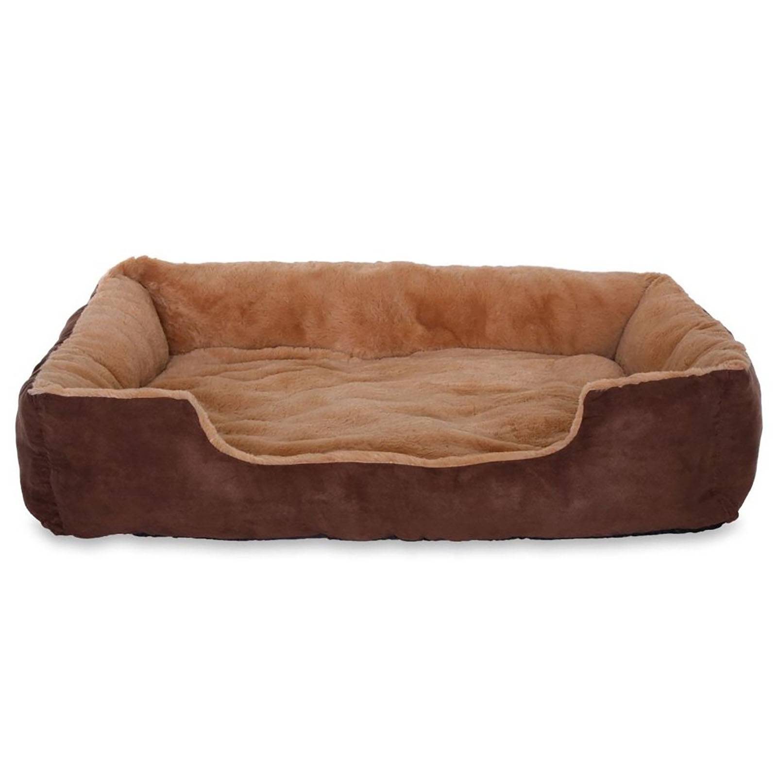 lionto Katzenbett, weiches Kuschelbett mit herausnehmbarem Wendekissen & Anti-Rutsch-Boden, pflegeleicht & modern, 90x70 cm, braun/beige