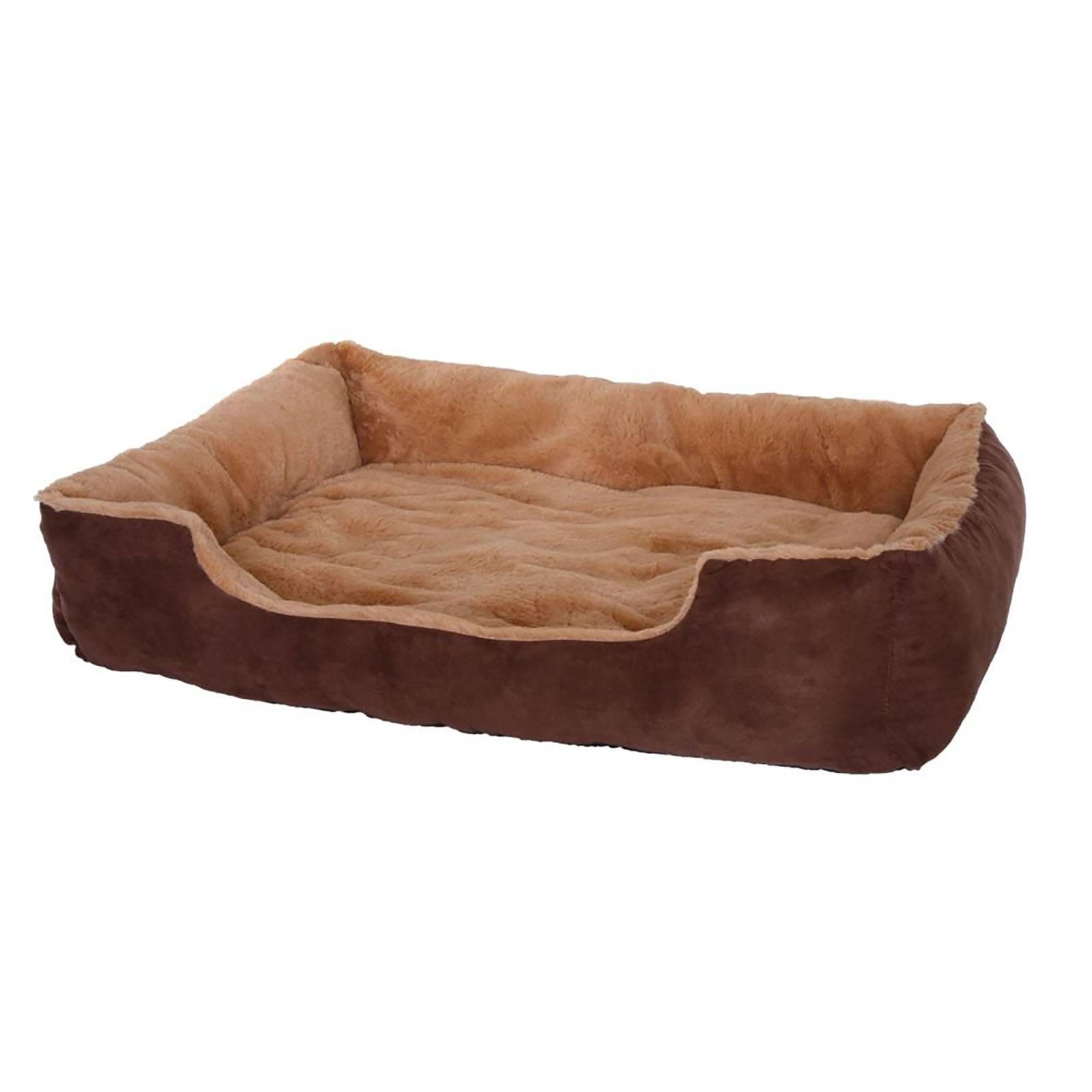 lionto Katzenbett, weiches Kuschelbett mit herausnehmbarem Wendekissen & Anti-Rutsch-Boden, pflegeleicht & modern, 90x70 cm, braun/beige