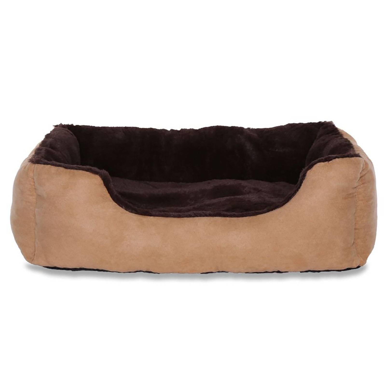 lionto Katzenbett, weiches Kuschelbett mit herausnehmbarem Wendekissen & Anti-Rutsch-Boden, pflegeleicht & modern, 75x60 cm, beige/braun