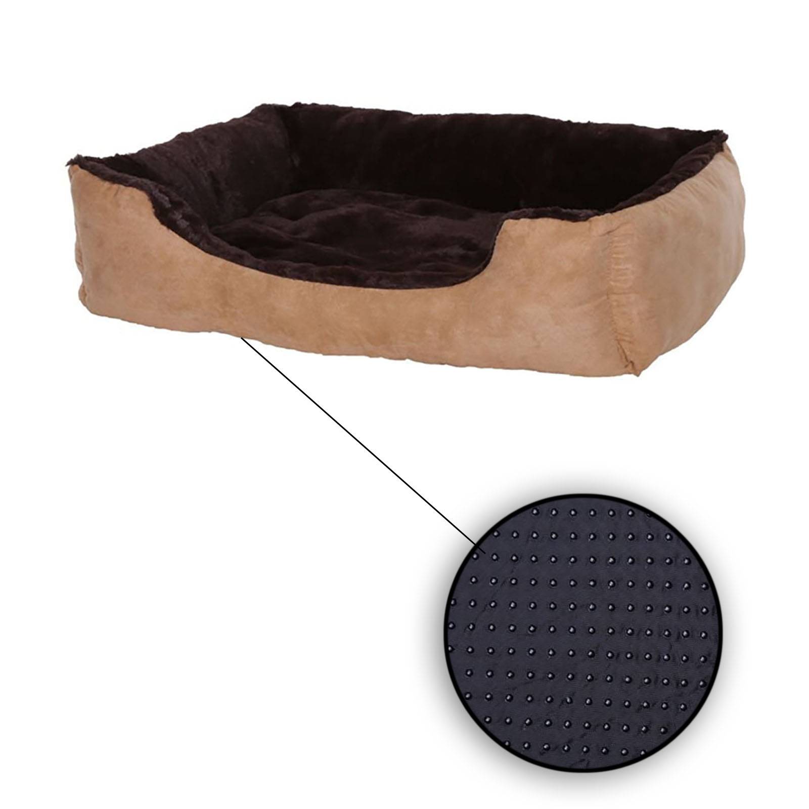 lionto Katzenbett, weiches Kuschelbett mit herausnehmbarem Wendekissen & Anti-Rutsch-Boden, pflegeleicht & modern, 75x60 cm, beige/braun