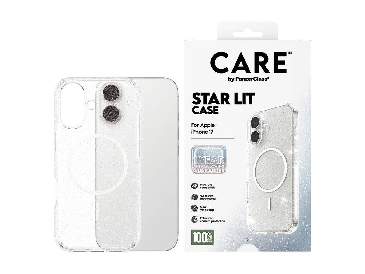 CARE by Schutzglass Flagship Urban Explorer Case weißem MagSafe iPhone 17 – Klarer Glitzer