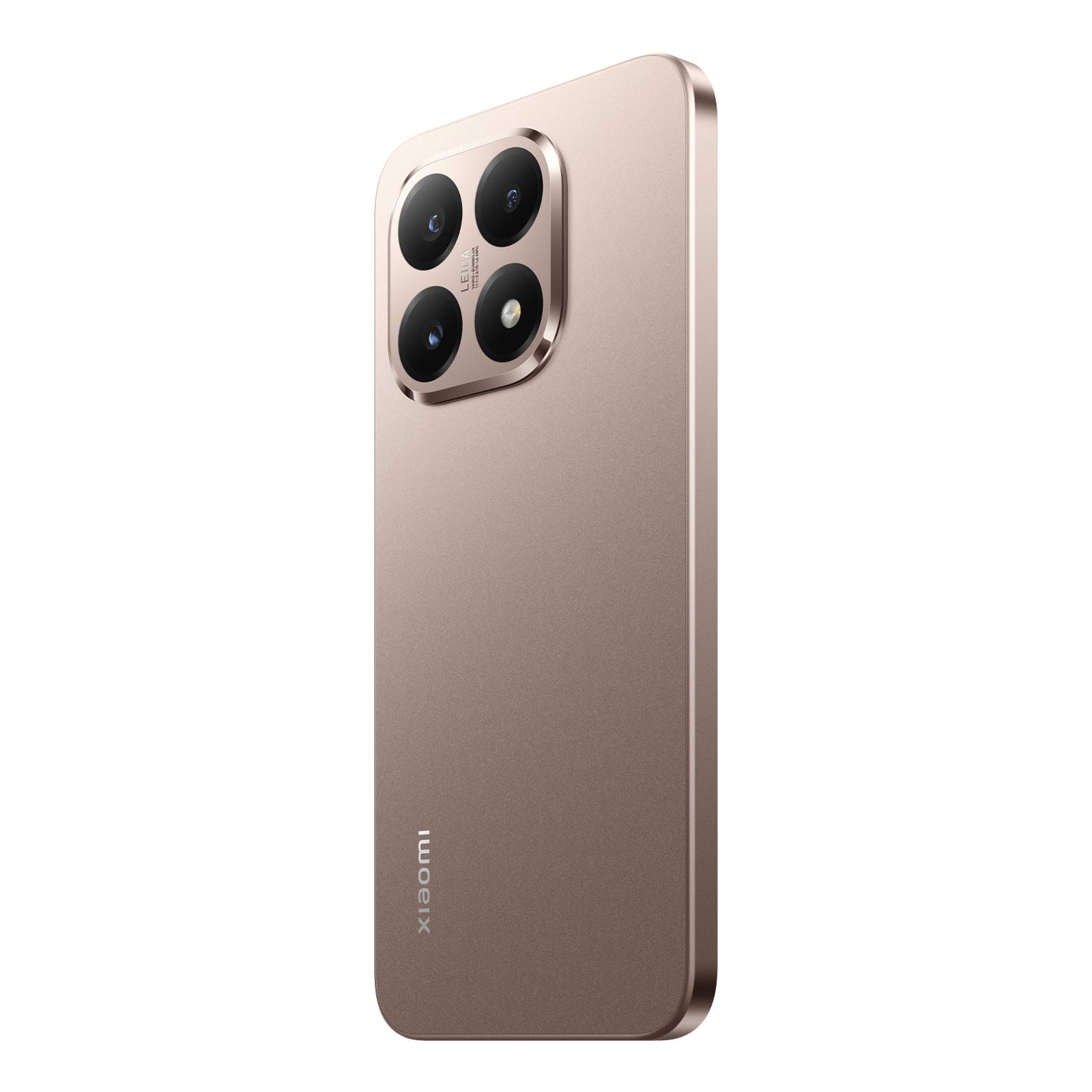 Rückansicht eines beigen Xiaomi-Smartphones mit einem erhabenen quadratischen Quad-Kamera-Modul oben links.