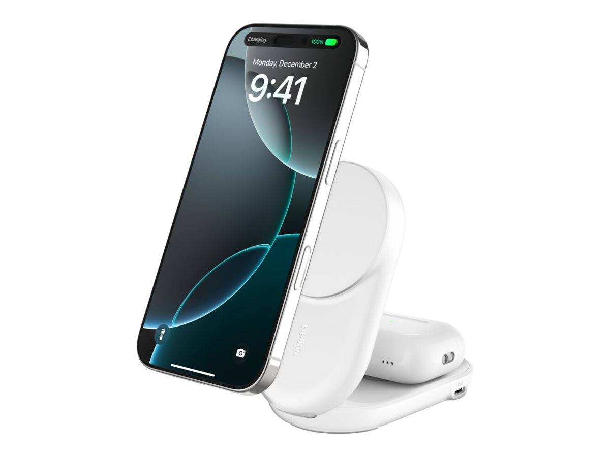 Belkin UltraCharge - Kabelloses Ladegerät - 2-in-1, Qi2, magnetisch, faltbar + AC-Netzteil - 25 Watt - Ultra Fast Char
