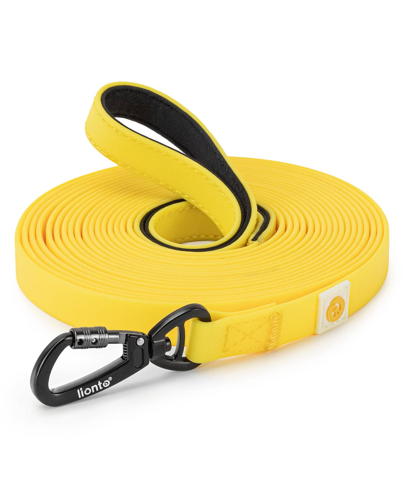 lionto Schleppleine für Hunde 20 m, strapazierfähig & wasserdicht mit weicher Neopren-Handschlaufe und Drehkarabiner, gelb