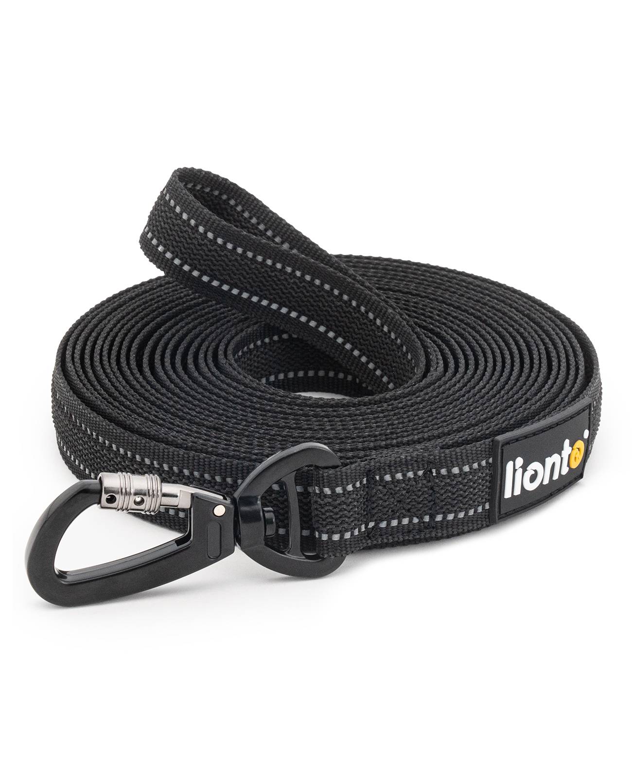 lionto Schleppleine für Hunde 10 m gummiert, reflektierend & wetterfest mit Handschlaufe und 360°-Karabiner, schwarz