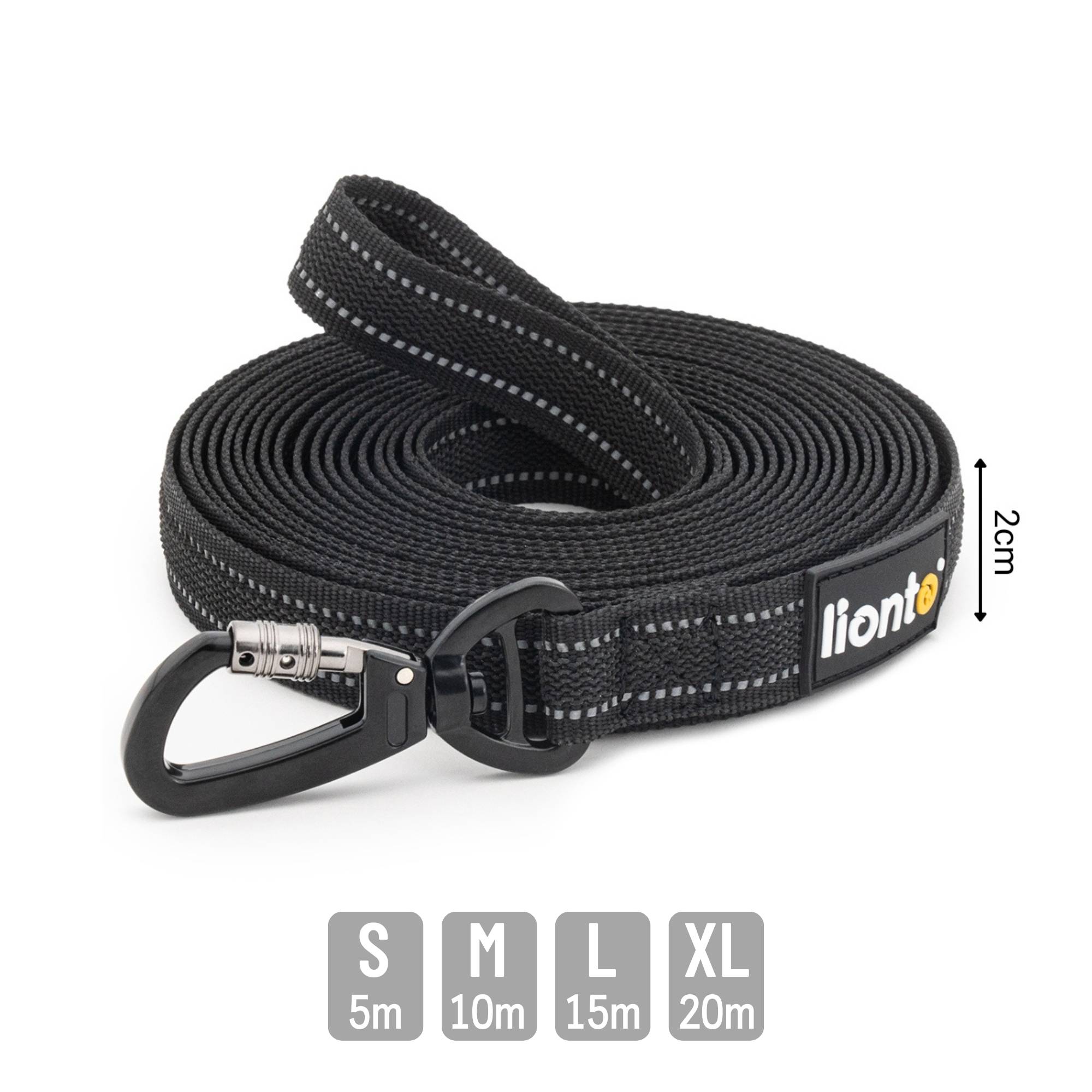 lionto Schleppleine für Hunde 20 m gummiert, reflektierend & wetterfest mit Handschlaufe und 360°-Karabiner, schwarz