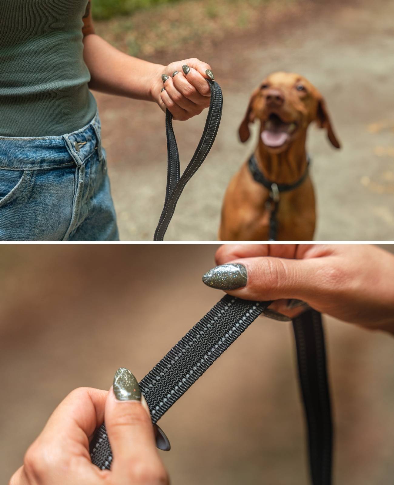 lionto Hundeleine reflektierend, gummierte Leine aus robustem Nylon mit Handschlaufe & Drehkarabiner 1,20 m, schwarz