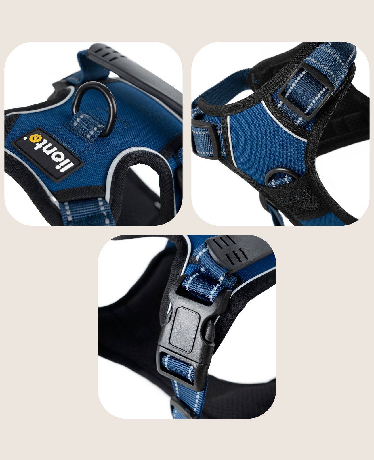 lionto Anti-Zug Hundegeschirr, verstellbares Y-Geschirr mit Brustring, reflektierend & gepolstert, Größe L, blau