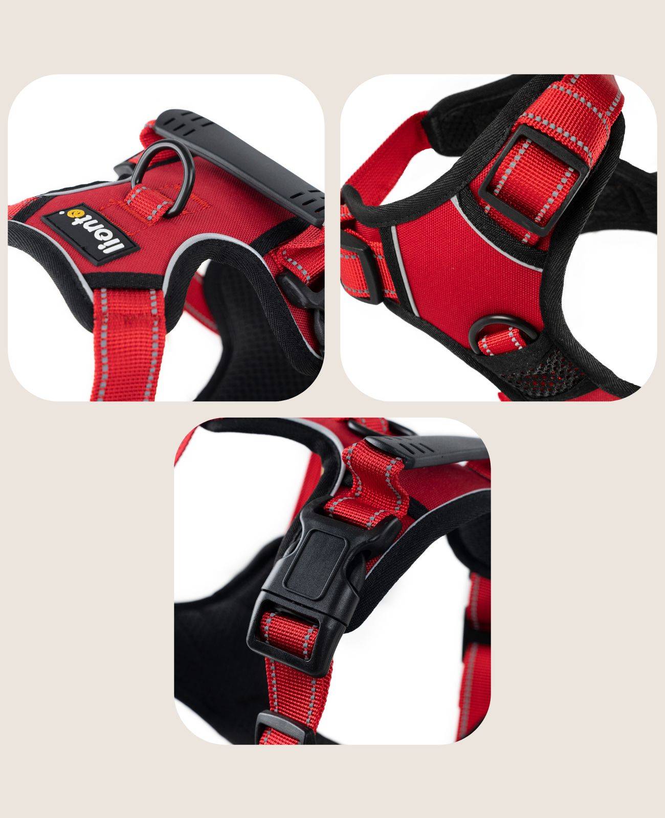 lionto Anti-Zug Hundegeschirr, verstellbares Y-Geschirr mit Brustring, reflektierend & gepolstert, Größe M, rot