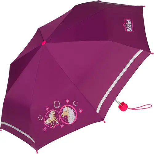 Scout Kinder-Taschenschirm mit reflektierendem Streifen Pink Horse Regenschirm Scout Kinder-Taschenschirm mit reflektierendem Streifen Pink Horse Regenschirm
