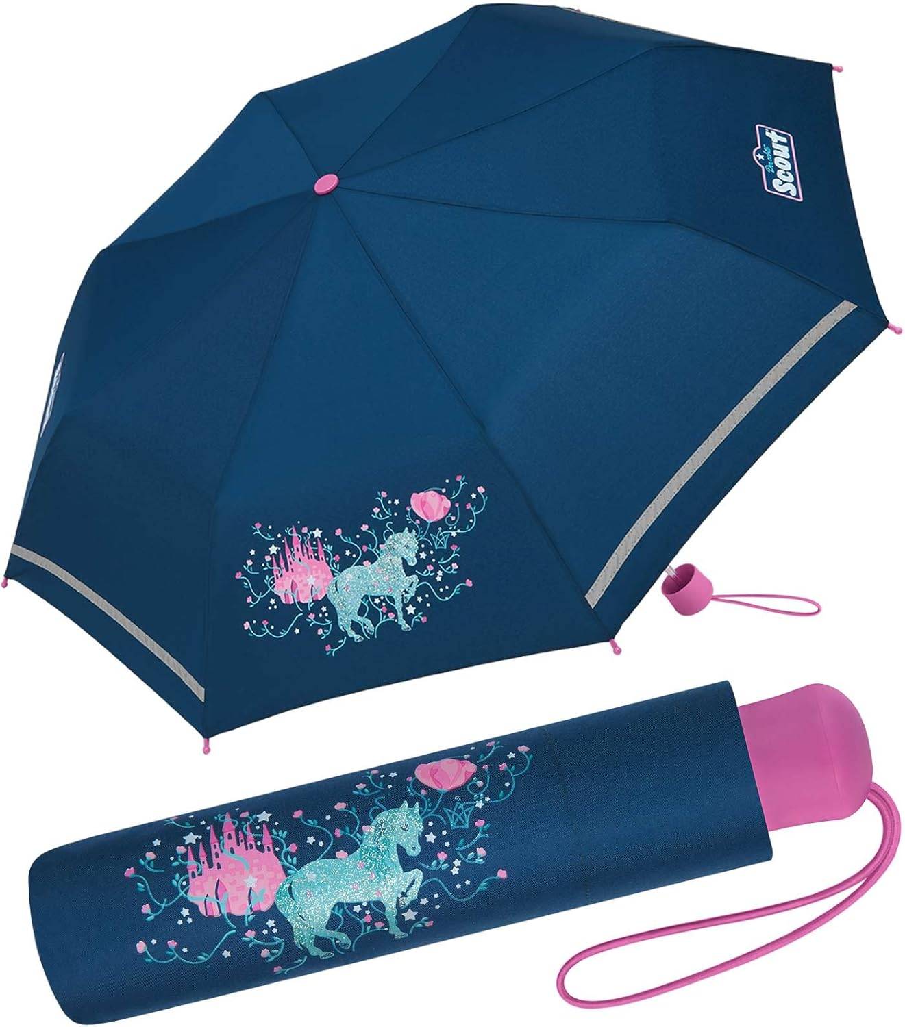 Scout Kinder-Taschenschirm mit reflektierendem Streifen Dreamworld Regenschirm