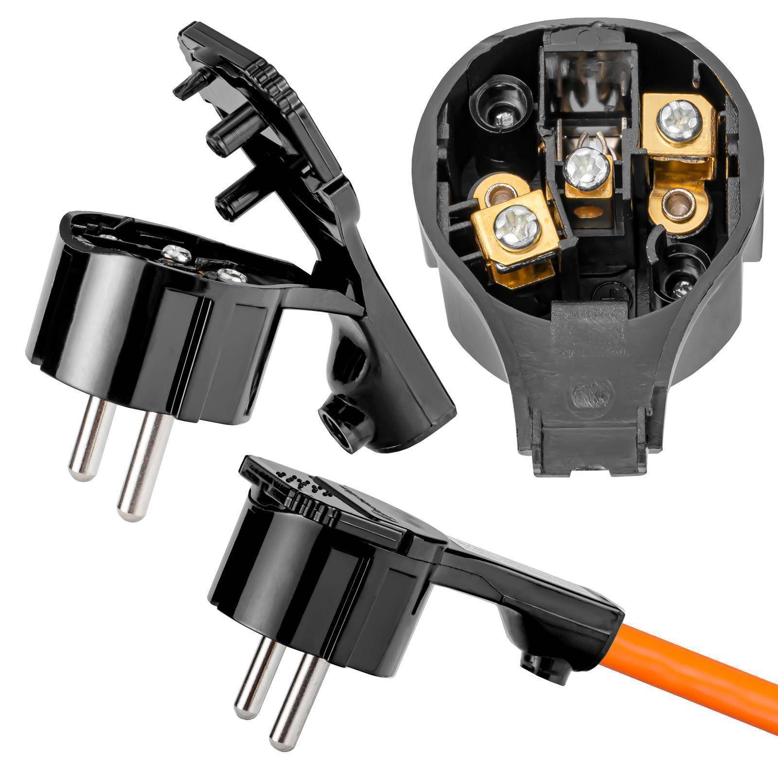 hb-digital Schutzkontaktstecker für NYM Kabel flaches Winkelstecker schwarz