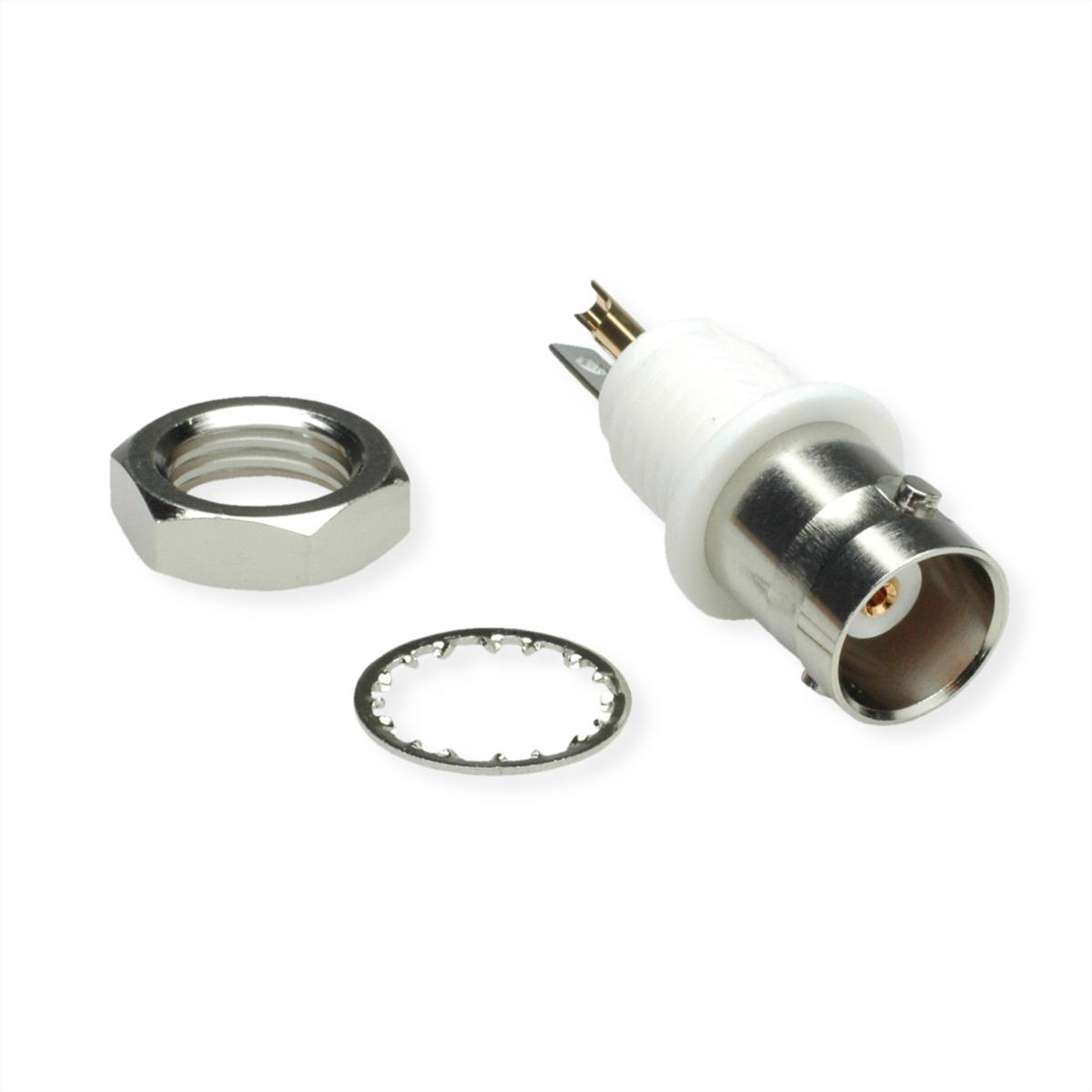 TELEGÄRTNER BNC-Einbaubuchse 50 Ohm, isoliert mit Isolierflansch weiß Koaxialstecker