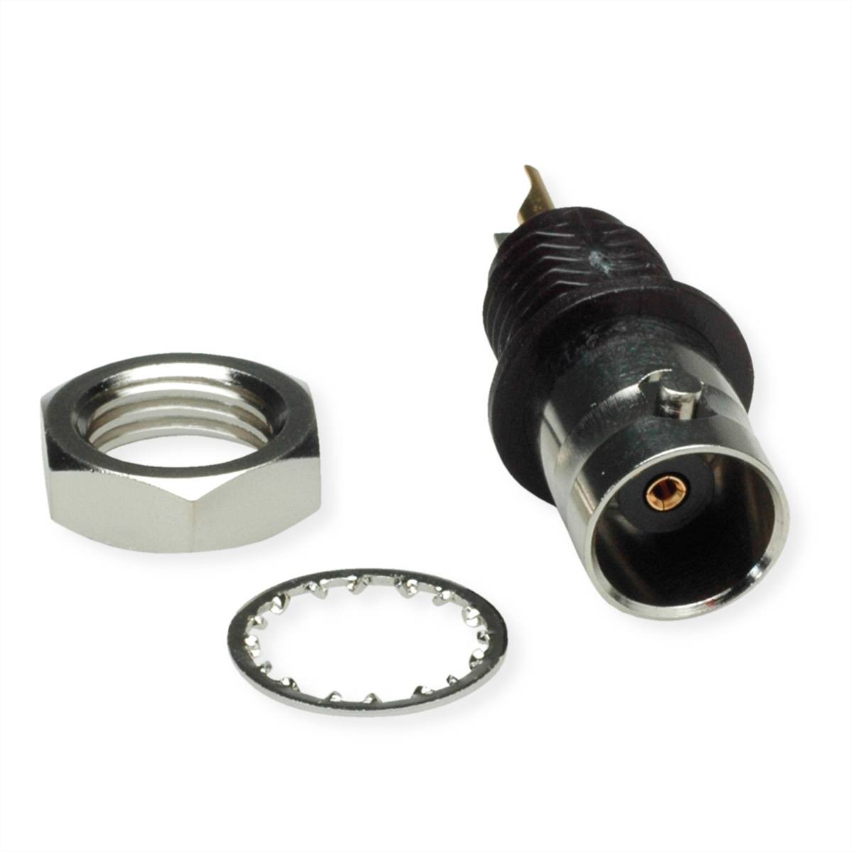 TELEGÄRTNER BNC-Einbaubuchse 50 Ohm, mit Isolierflansch schwarz Koaxialstecker BNC-Einbaubuchse,