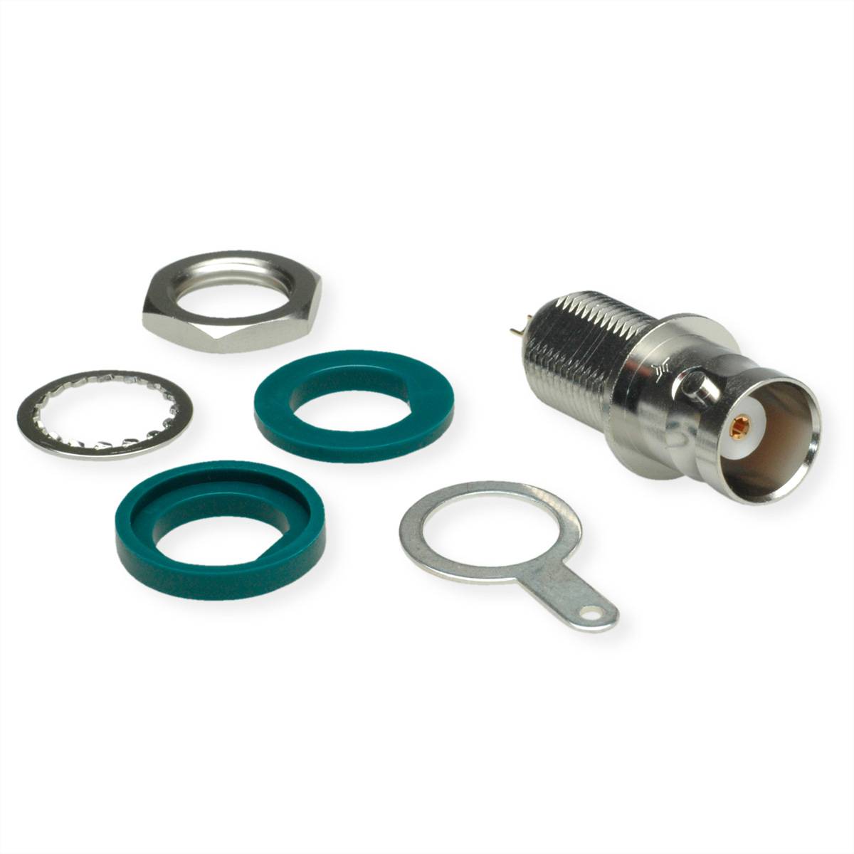 TELEGÄRTNER BNC-Einbaubuchse, isoliert mit Isolierscheiben grün Koaxialstecker