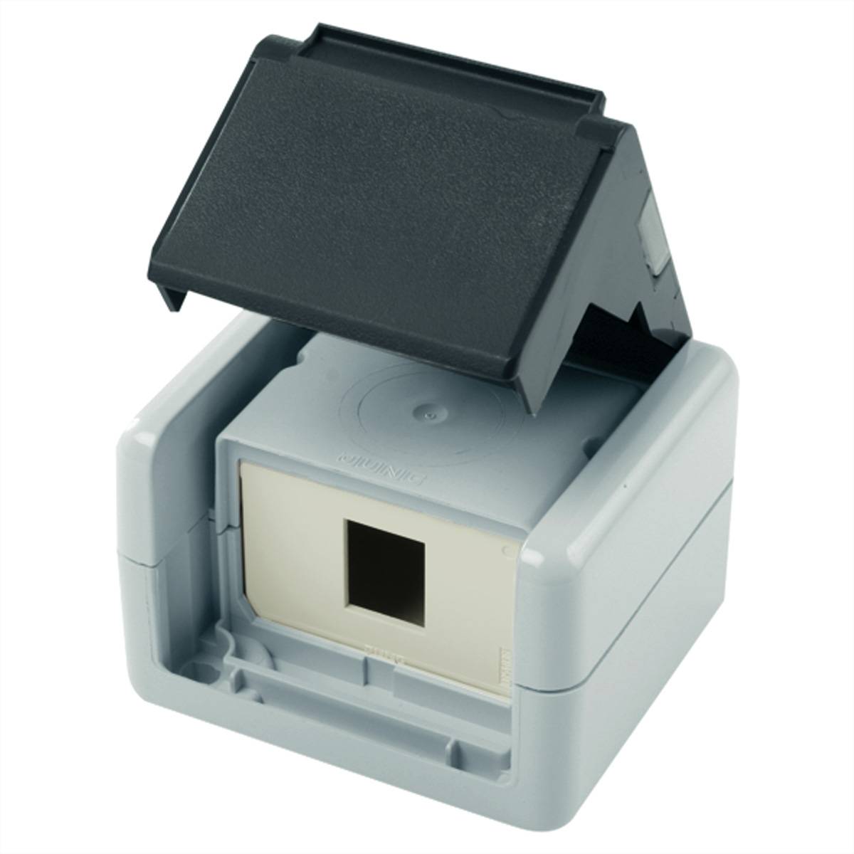 TELEGÄRTNER Gehäuse AP IP44,75x86x58,grau, mit Mont-Einsatz für 1xAMJ-Modul Anschlussdose