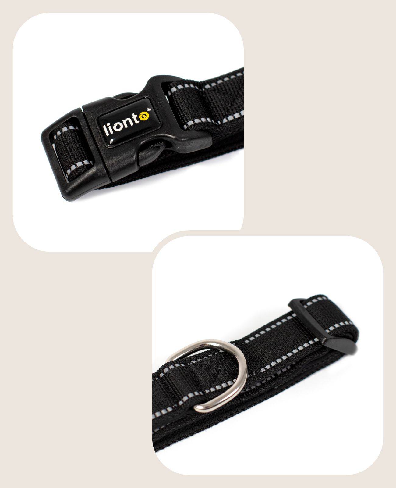 lionto Hundehalsband reflektierend, gepolstert & verstellbar aus Nylon und Neopren, (S) verstellbare Länge 30-40 cm, schwarz