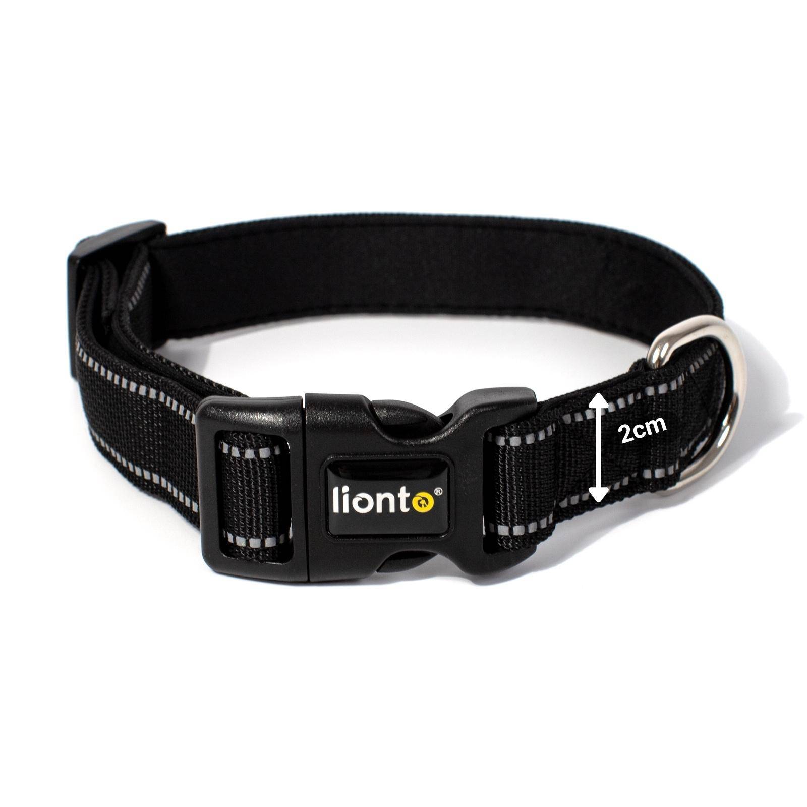 lionto Hundehalsband reflektierend, gepolstert & verstellbar aus Nylon und Neopren, (S) verstellbare Länge 30-40 cm, schwarz