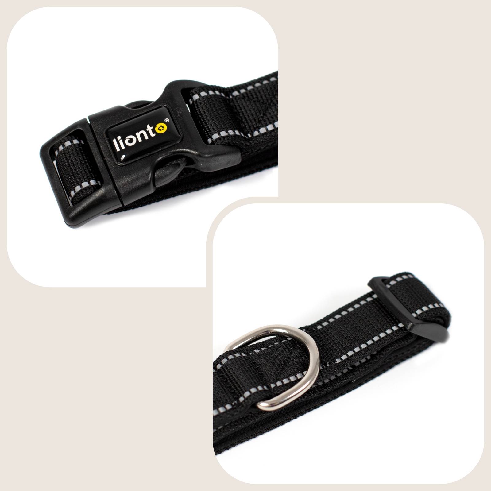 lionto Hundehalsband reflektierend, gepolstert & verstellbar aus Nylon und Neopren, (XL) verstellbare Länge 45-70 cm, schwarz